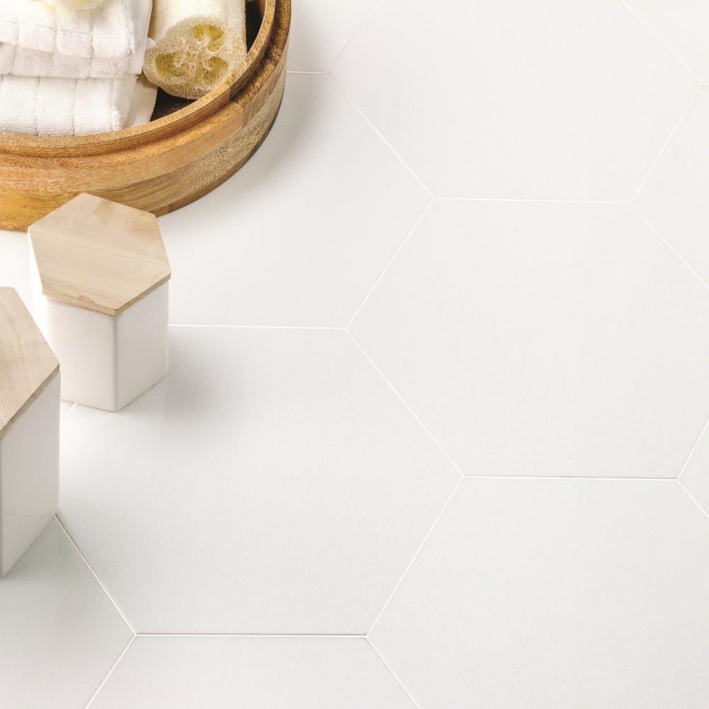 Artmore Tile EXT3RD100946 Clarity White Nanoglass White 10-in x 12-in Polished Natural stone Stone look Hexagon Standard Floor and Wall Tile ( 6.45-sq ft Carton )