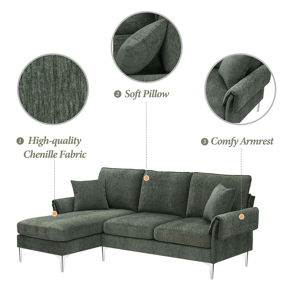 77.2 Upholstered Sofa with Piping Edge Arms Seat cushions and back cushions