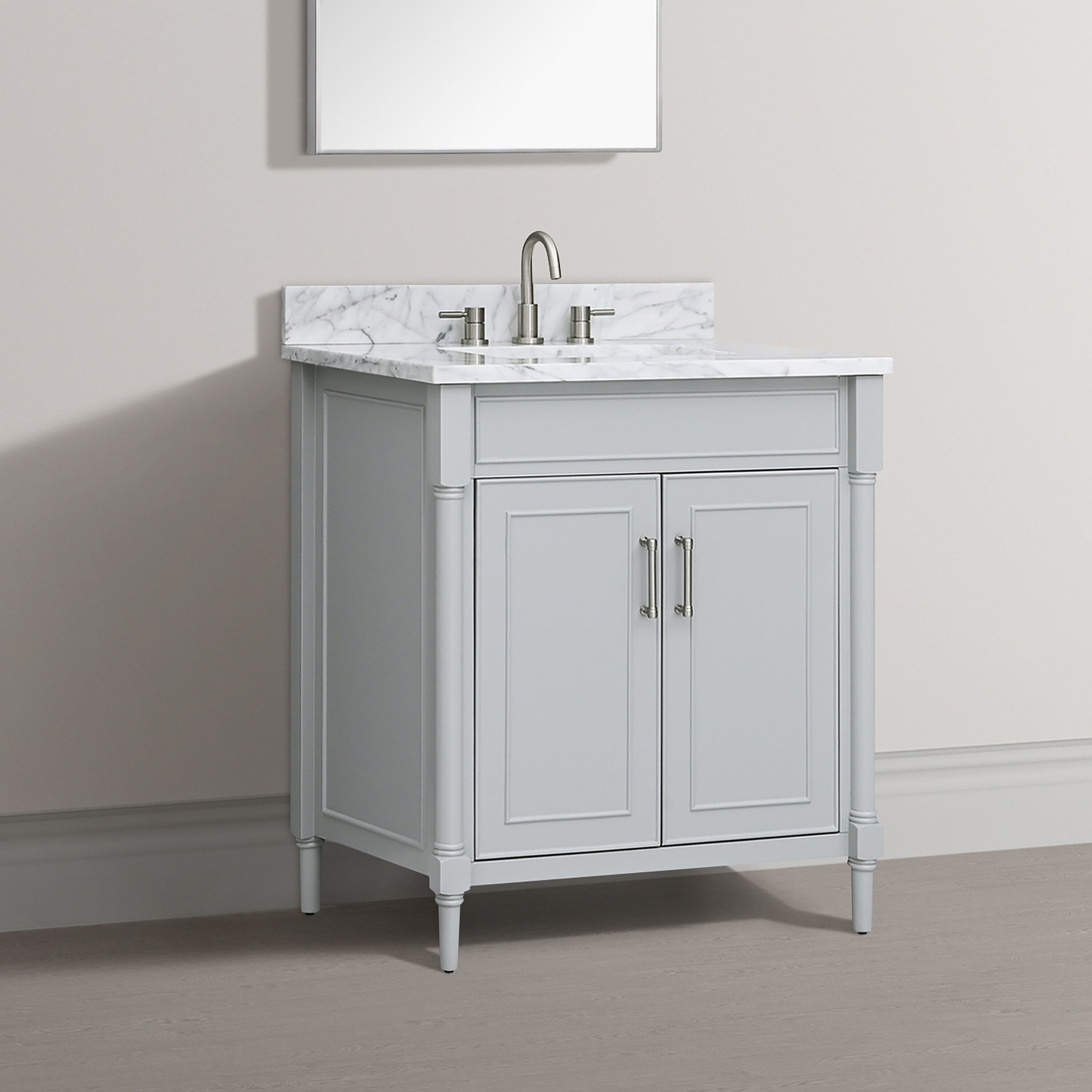 Light Gray Freestanding Single Vanity with Carrara Marble Top