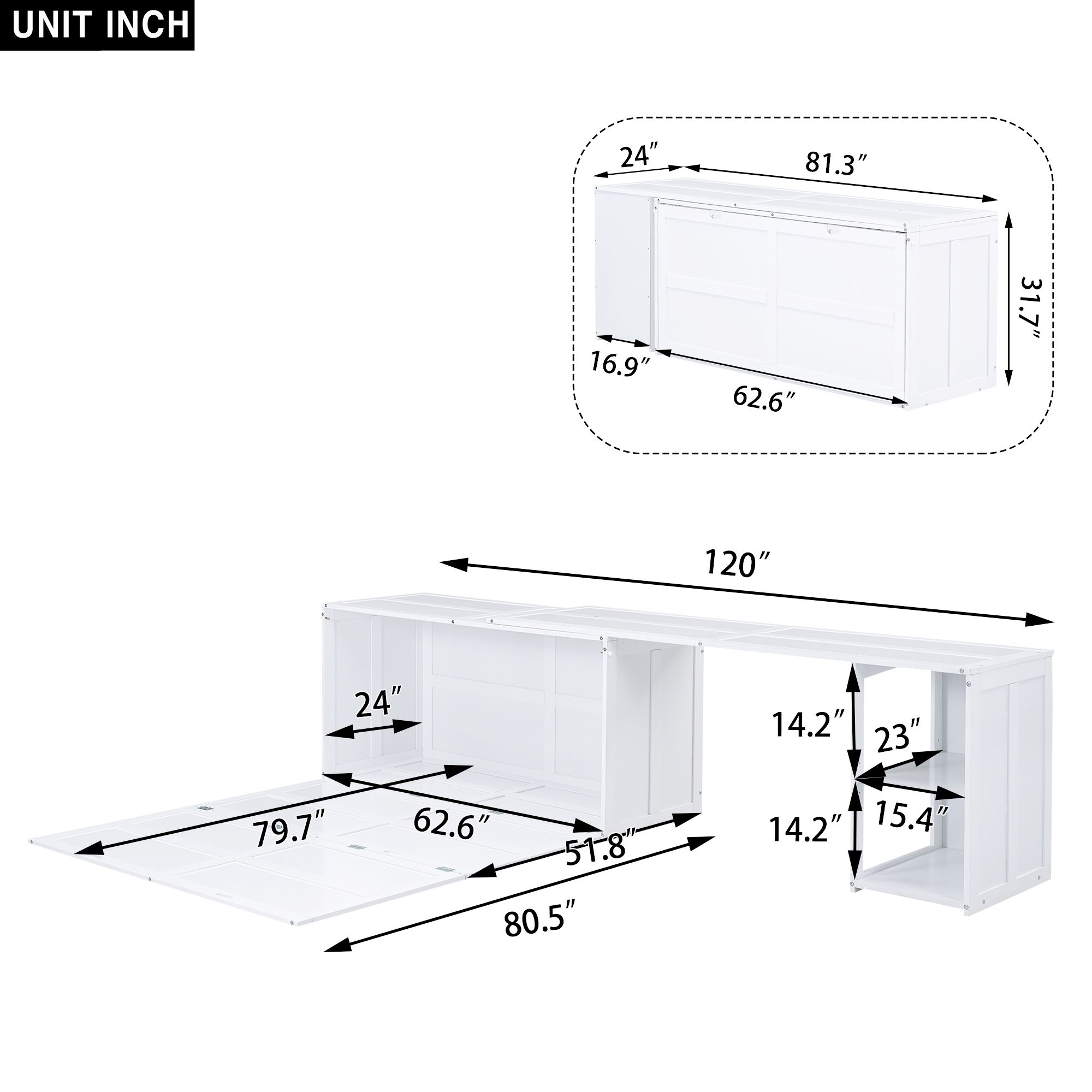 Nestfair Contemporary White Queen Murphy Bed with Storage Shelves and ...