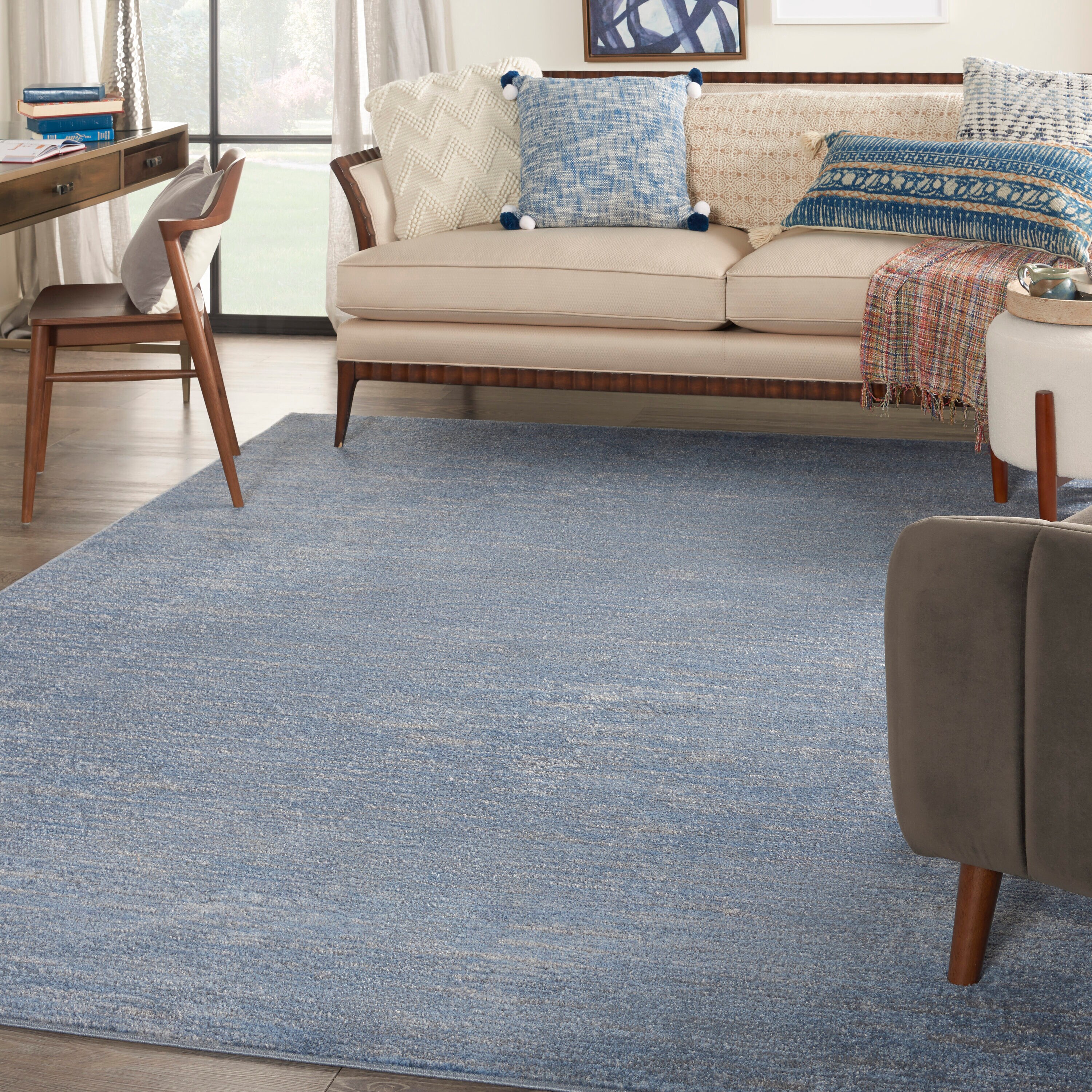 Nourison 99446822819  Essentials 7 x 10 (ft) Loomed Polypropylene Blue/Grey Rectangular Indoor/Outdoor Solid Area rug