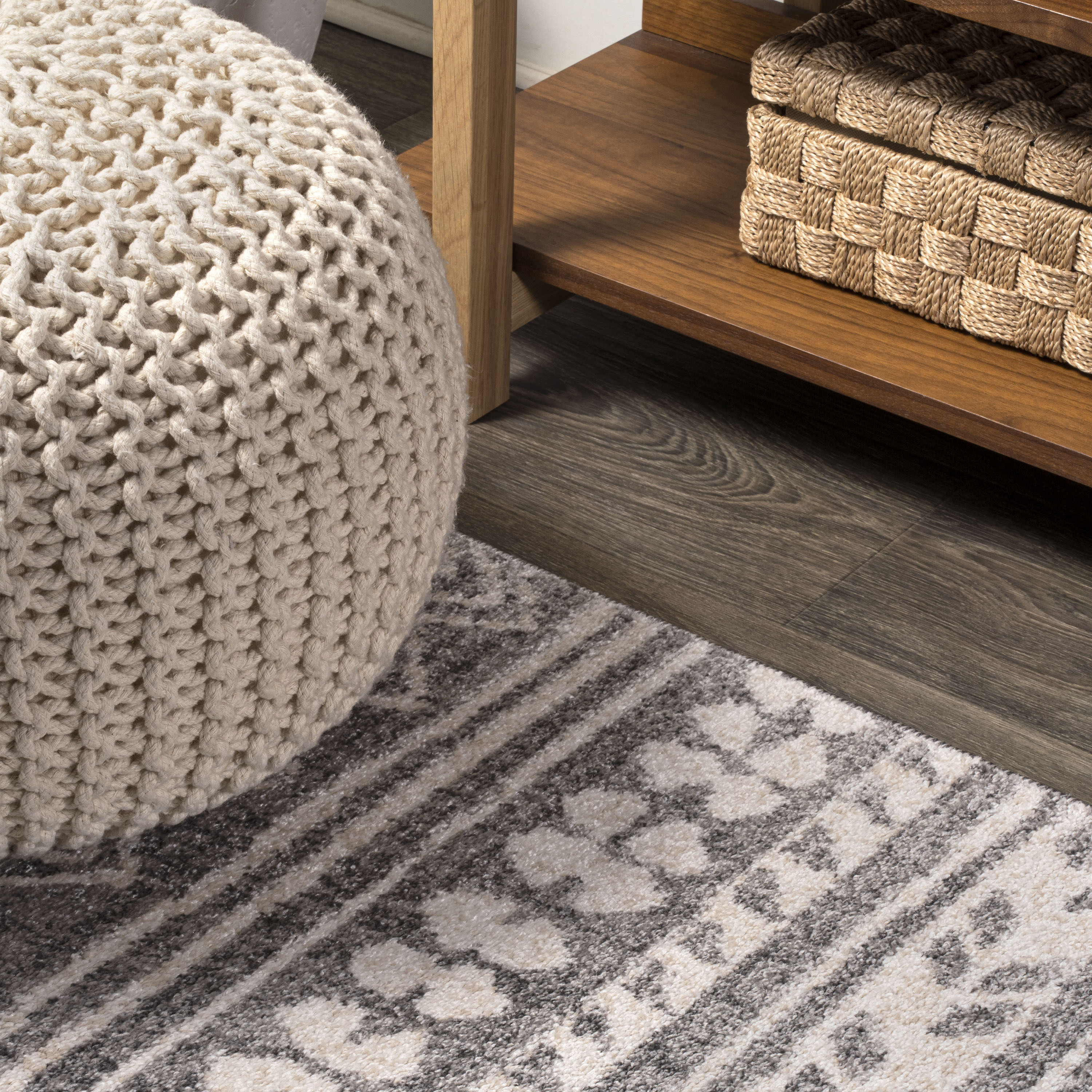 Gray and Ivory Geometric Stripe Runner Rug