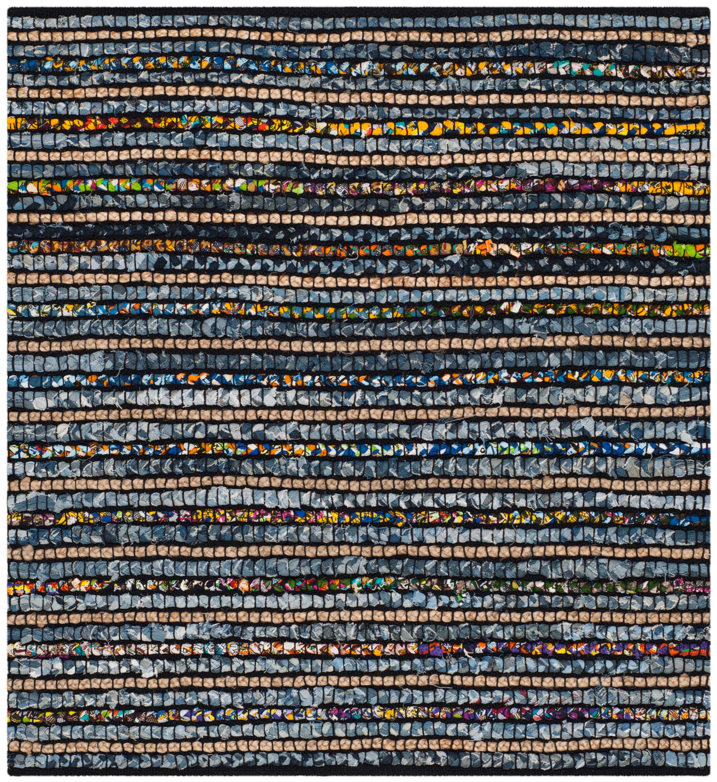 Cape Cod 4' Square Blue and Natural Cotton Jute Rug