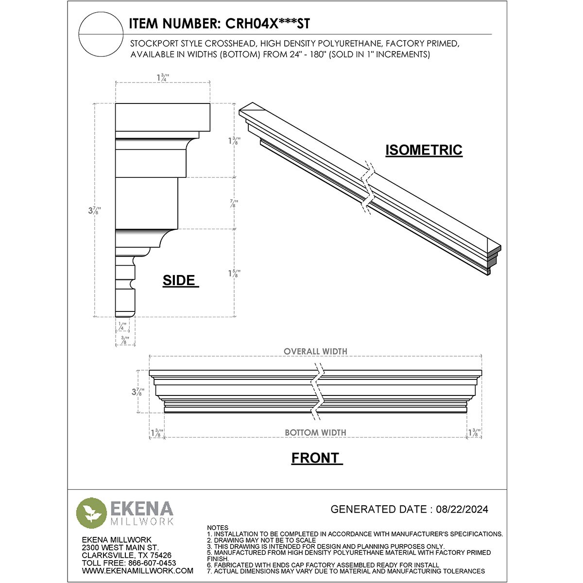 Ekena Millwork CRH04X25ST Exterior-Window-Trim - View #2
