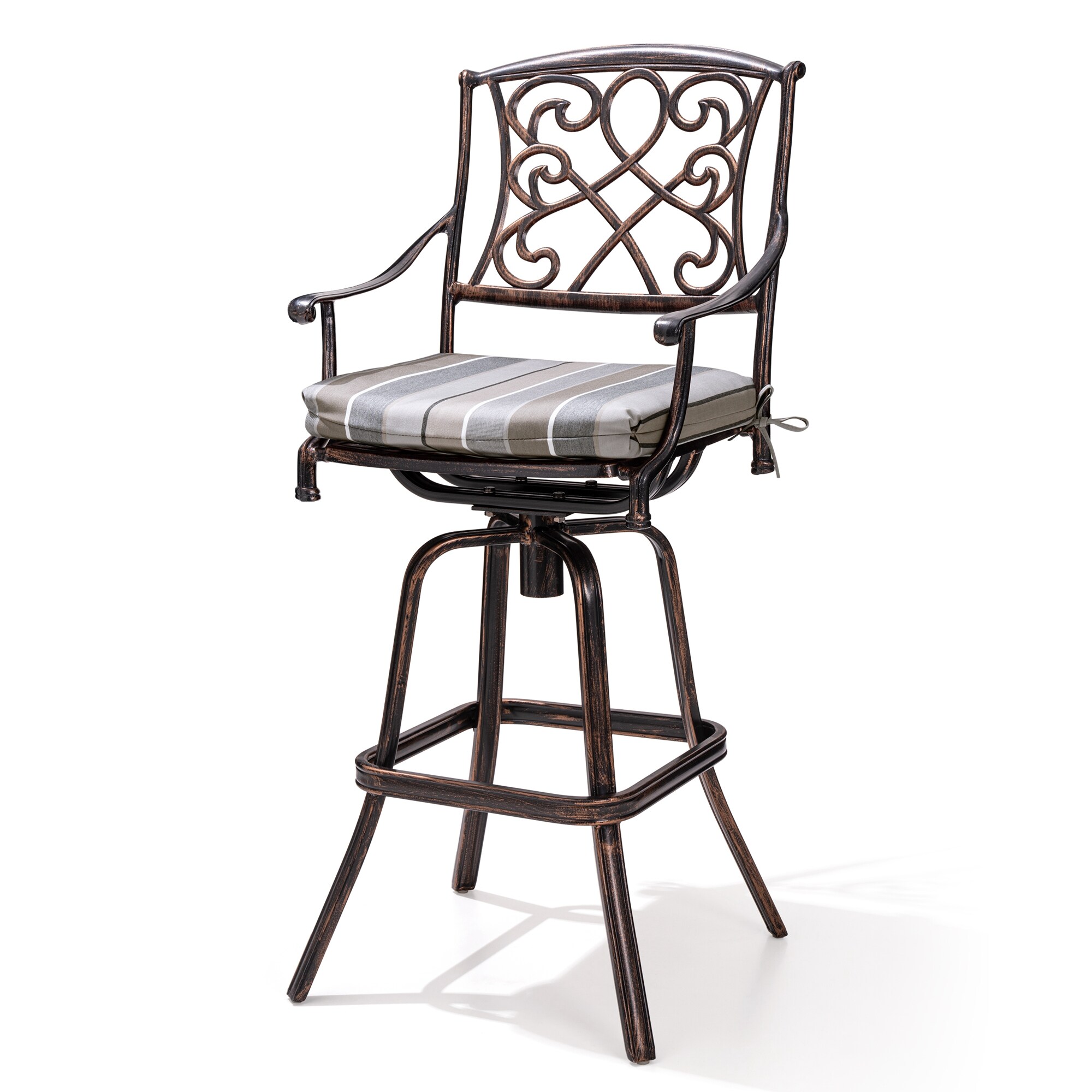 Crestlive Products CL-ST003CHA Cast Aluminum Frame Height Swivel Bar Stool Brown Metal Frame Stationary Bar Stool Chair with Brown Mesh Seat