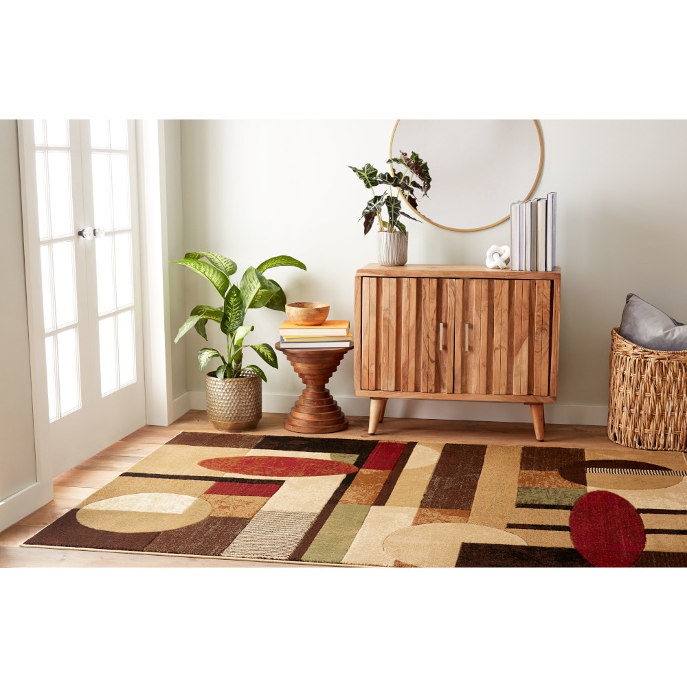 Jasmine Brown and Red Geometric Synthetic Area Rug
