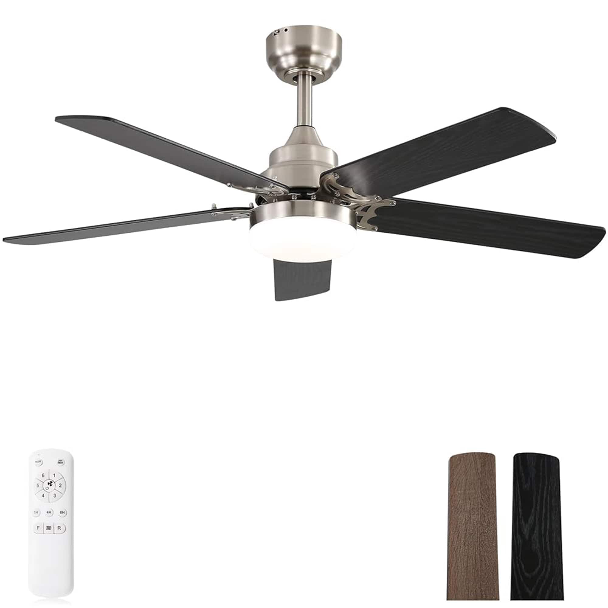 SINOFURN SYD120017WT 42-in Color-Changing Integrated LED Outdoor Downrod or Flush Mount Nickel with MDF Blades Fandelier Ceiling Fan With Light - Remote Included ( 5 -Blade )