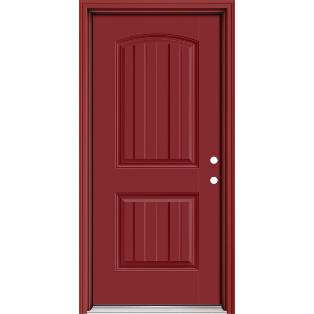 Masonite 630259 Performance Door System Cheyenne 32-in x 80-in x 4-9/16-in Fiberglass No glass Left-hand inswing Roma Red Painted Prehung Front Door with Brickmould Insulating core