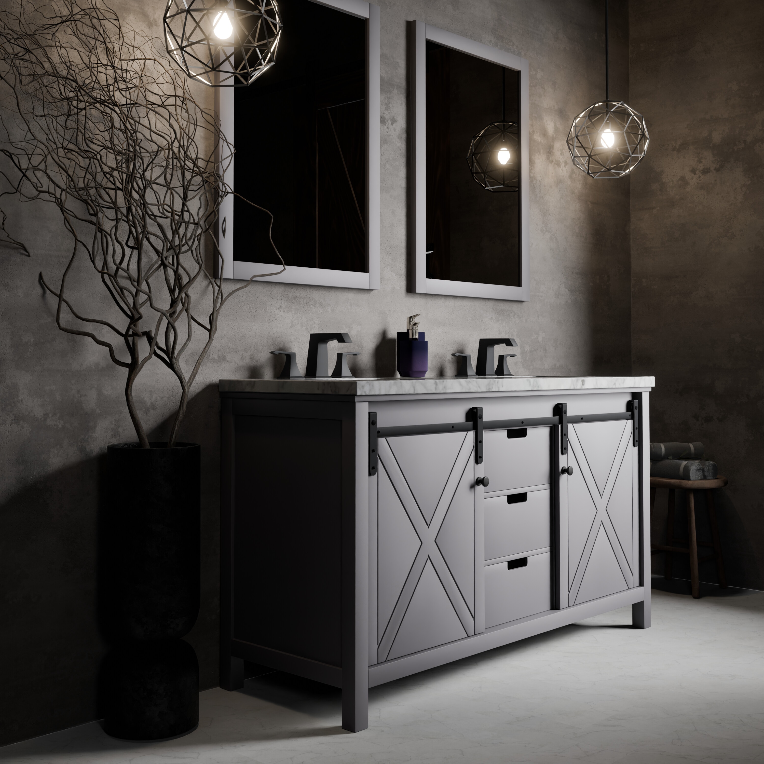 Lexora LM342260DB00M24 Marsyas 60-in Dark Grey Bathroom Vanity Base Cabinet without Top (Mirror Included)