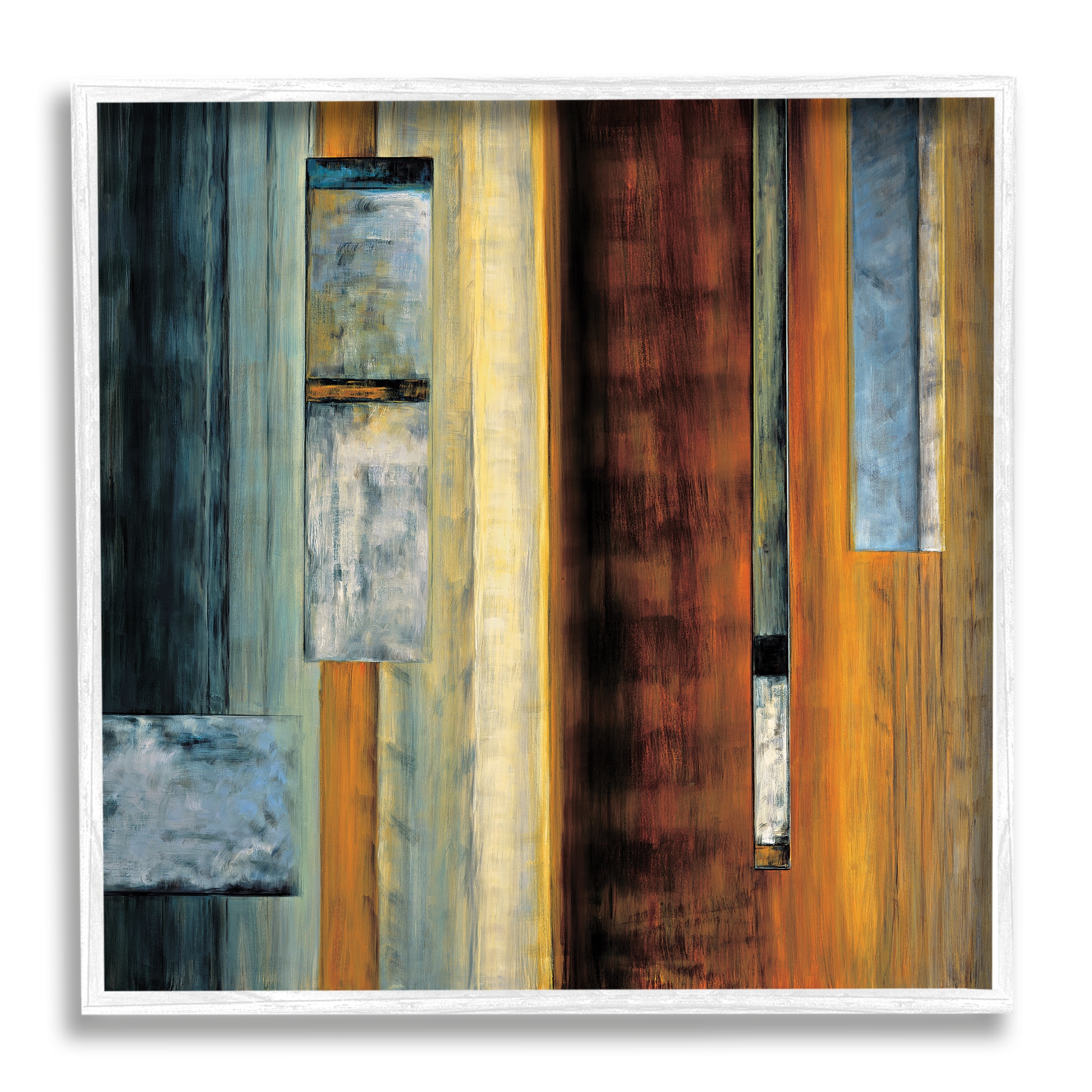 Stupell Industries AE-611-WFR-24X24 Rustic Rectangular Abstraction Brown Orange Blue Aaron Summers Framed 24-in H x 24-in W Abstract Print