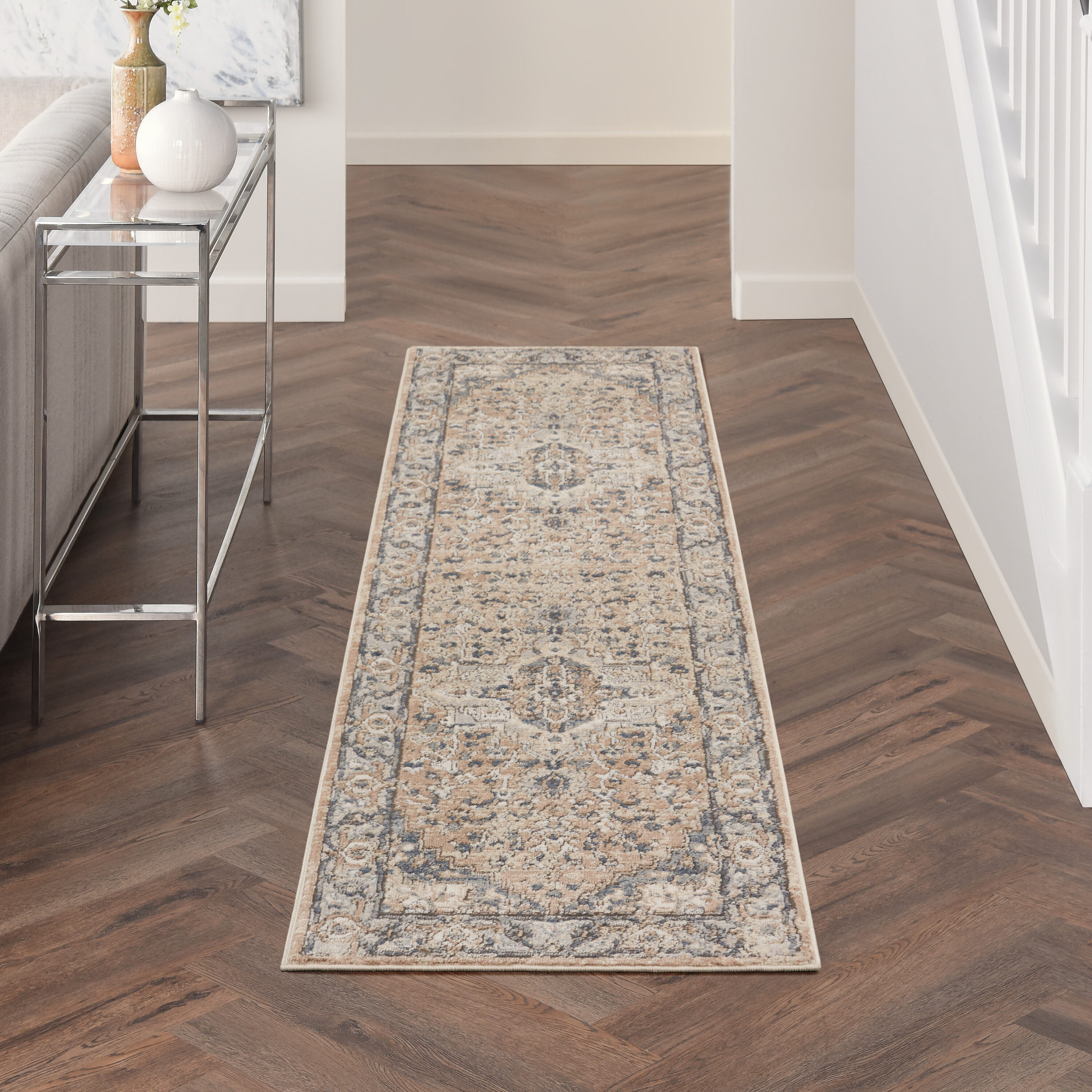 Nourison 099446749086 Concerto 2 x 8 (ft) Loomed Polypropylene Beige/Grey Rectangular Indoor Medallion Runner rug