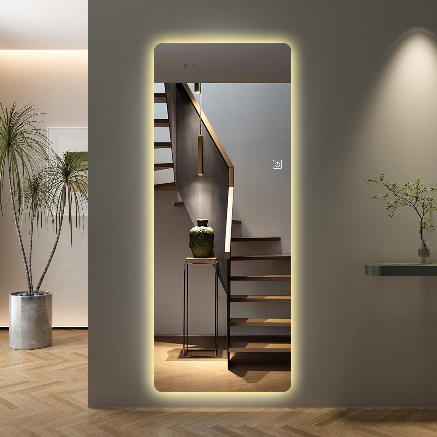 WELLFOR GIS2709P268896 51-in x 65-in Polished Frameless Rectangle Dimmable LED Lighted Bathroom Vanity Mirror ( Silver )