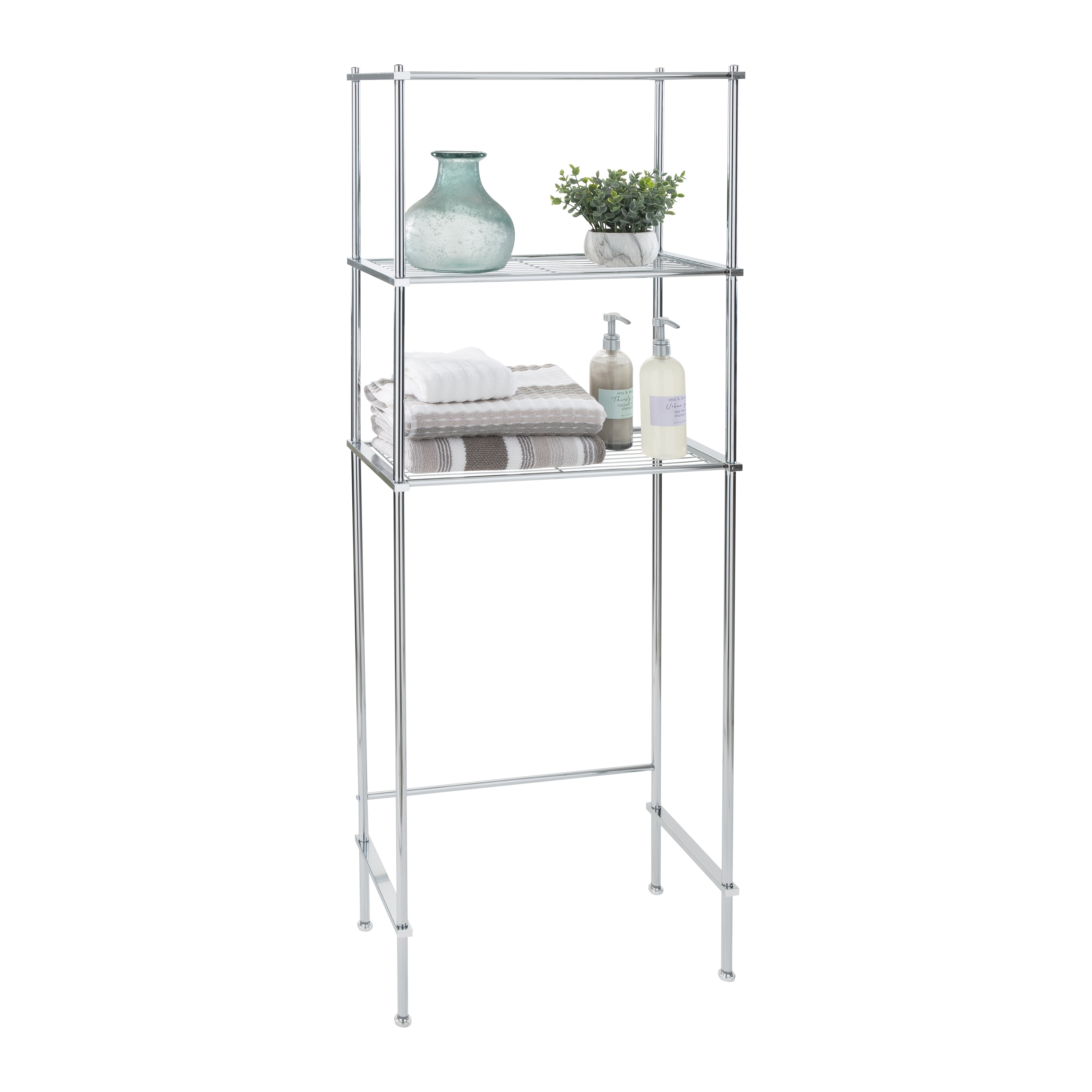 Organize It All NH-16981W Metro Chrome 2.0 -Tier Metal Freestanding Bathroom Shelf ( 24.88-in x 64.0-in x 11.75-in )