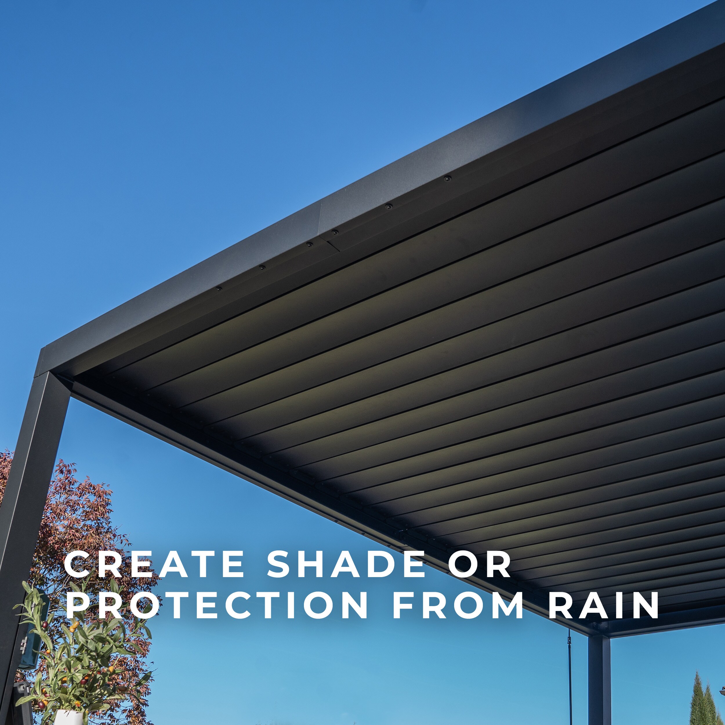 Evanston Black Galvanized Steel Wall-Mounted Pergola with Adjustable Roof