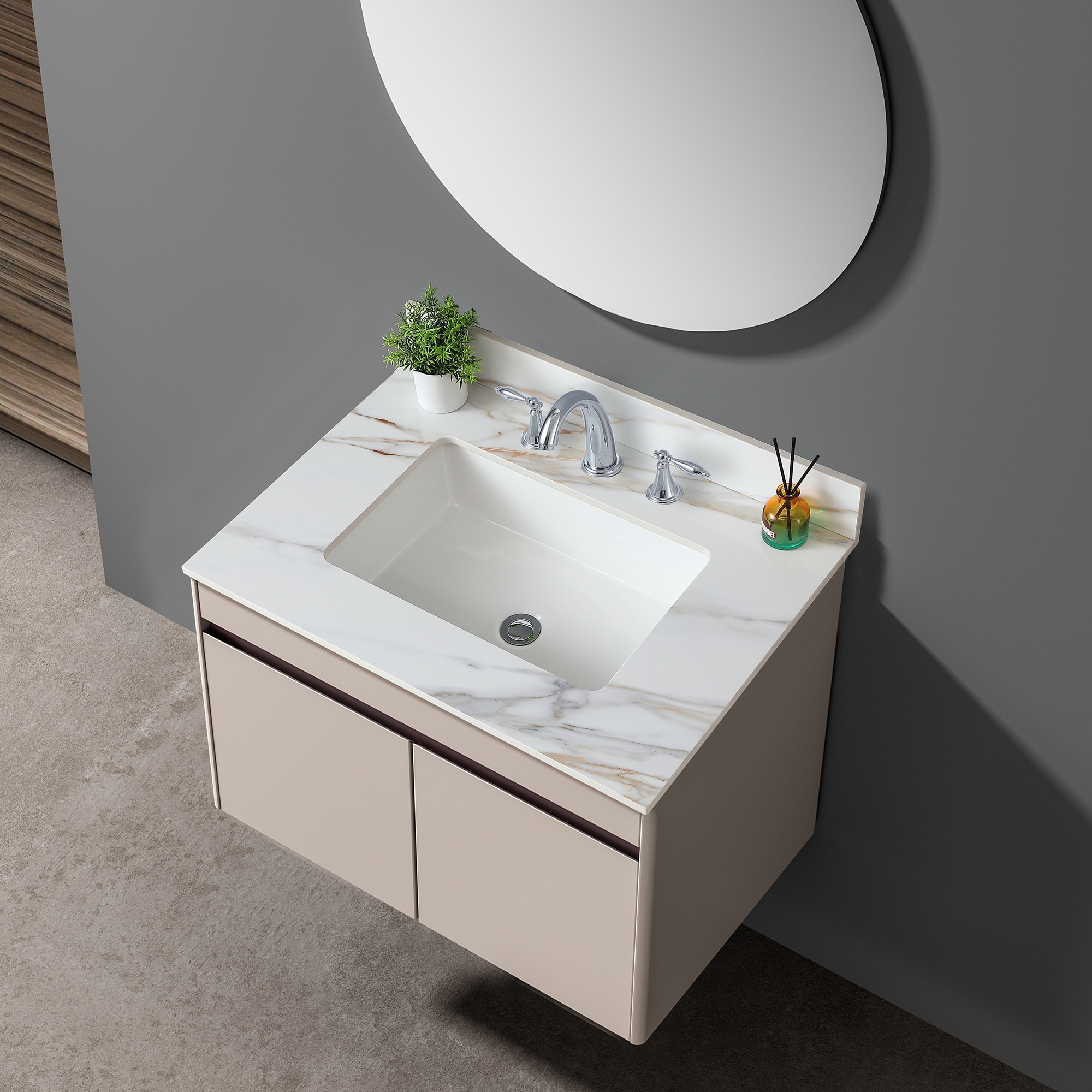 Tatayosi DJ-192440 31 Inch Carrara White Marble Vanity Top with Undermount Rectangular Sink 4-Inch Height Backsplash Pre-Drilled 8-Inch Faucet Holes