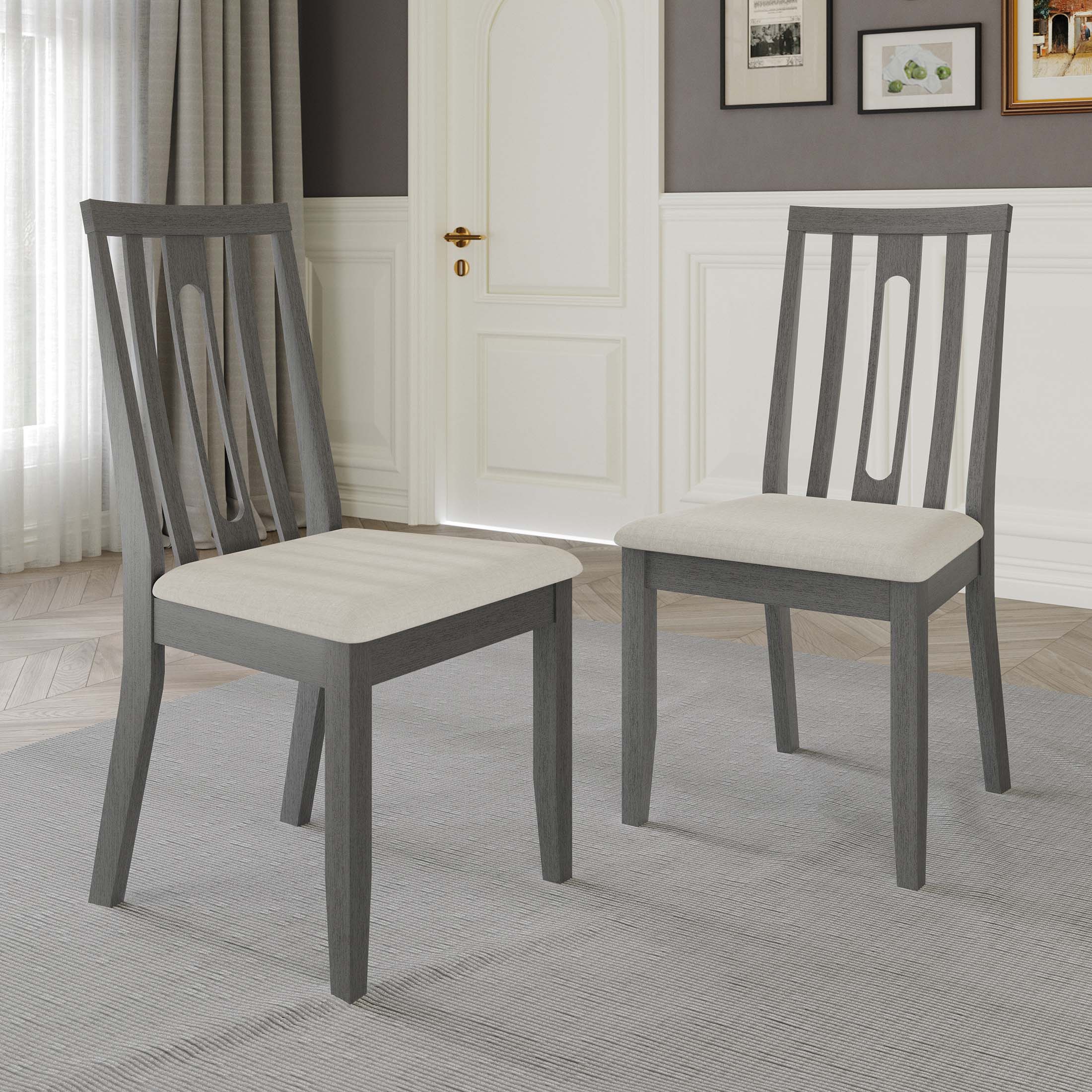 CasePiece C3068US-GY-WD-2X Contemporary/Modern Linen Upholstered Dining Side Chair (Wood Frame)