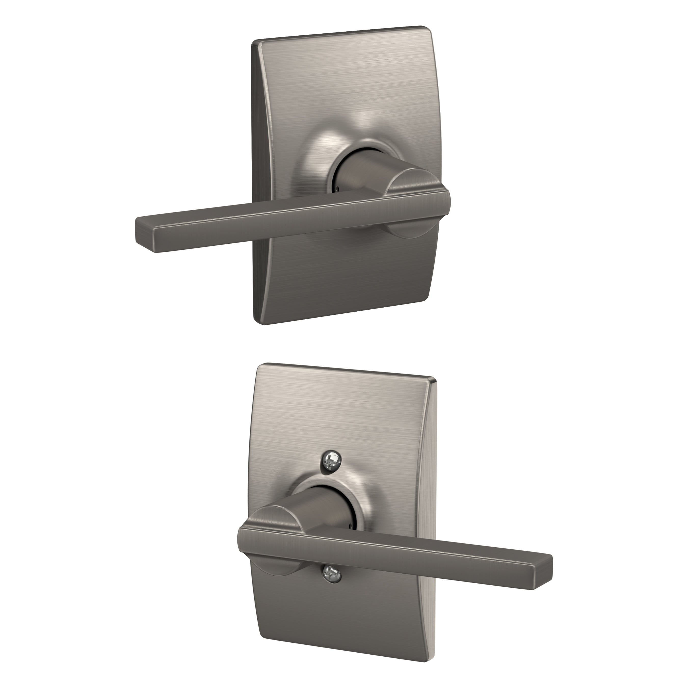 Schlage F10 LAT 619 CEN Latitude-Century Satin Nickel Interior/Exterior Hall/Closet Passage Door Handle