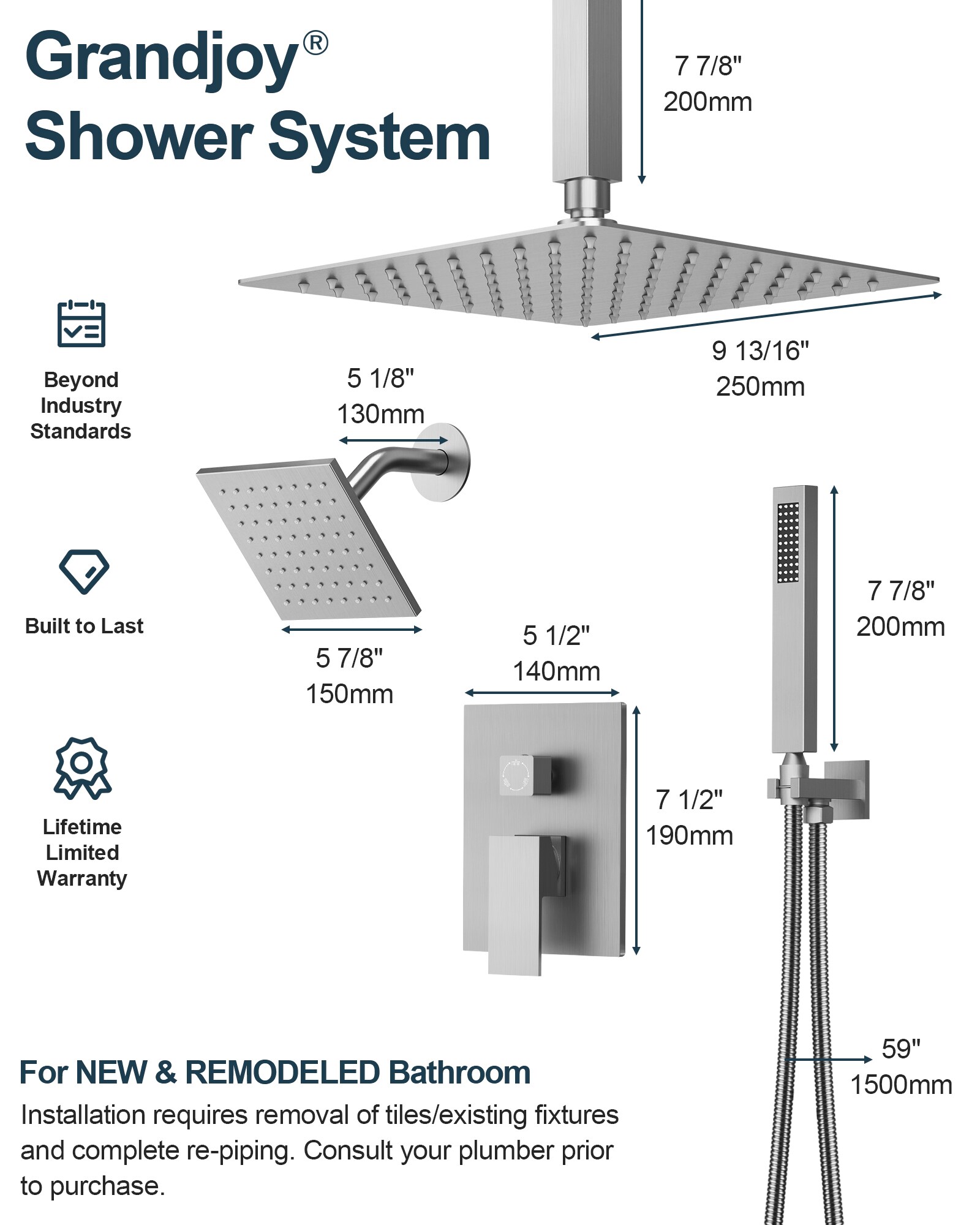 GRANDJOY SGF10GJ-66-BL12 Showerhead-Bar-Panels - View #11