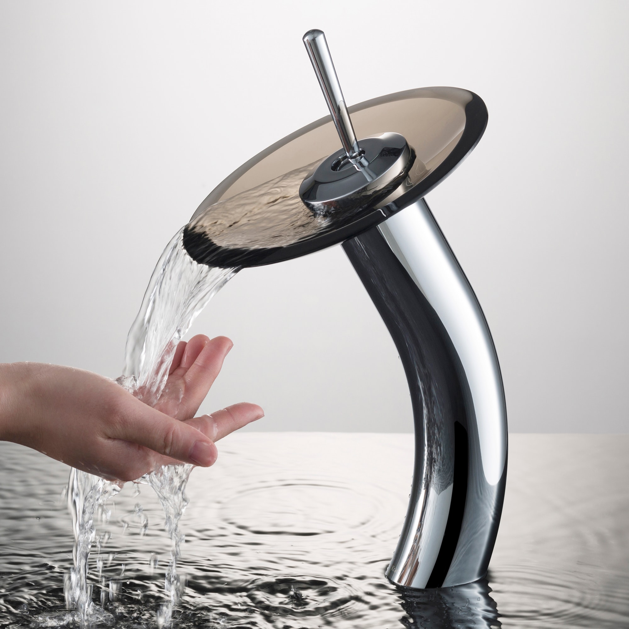 Chrome and Brown Glass Modern Vessel Bathroom Faucet