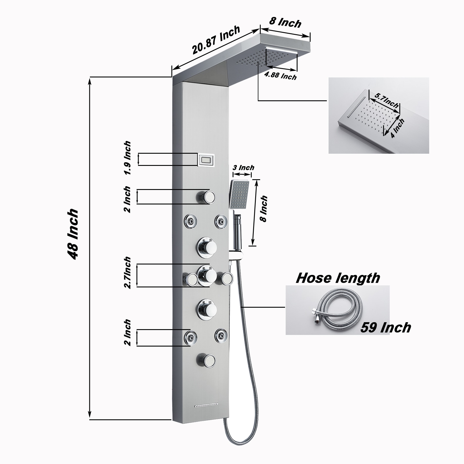 BYH SS-5001-NPC Showerhead-Bar-Panels - View #5