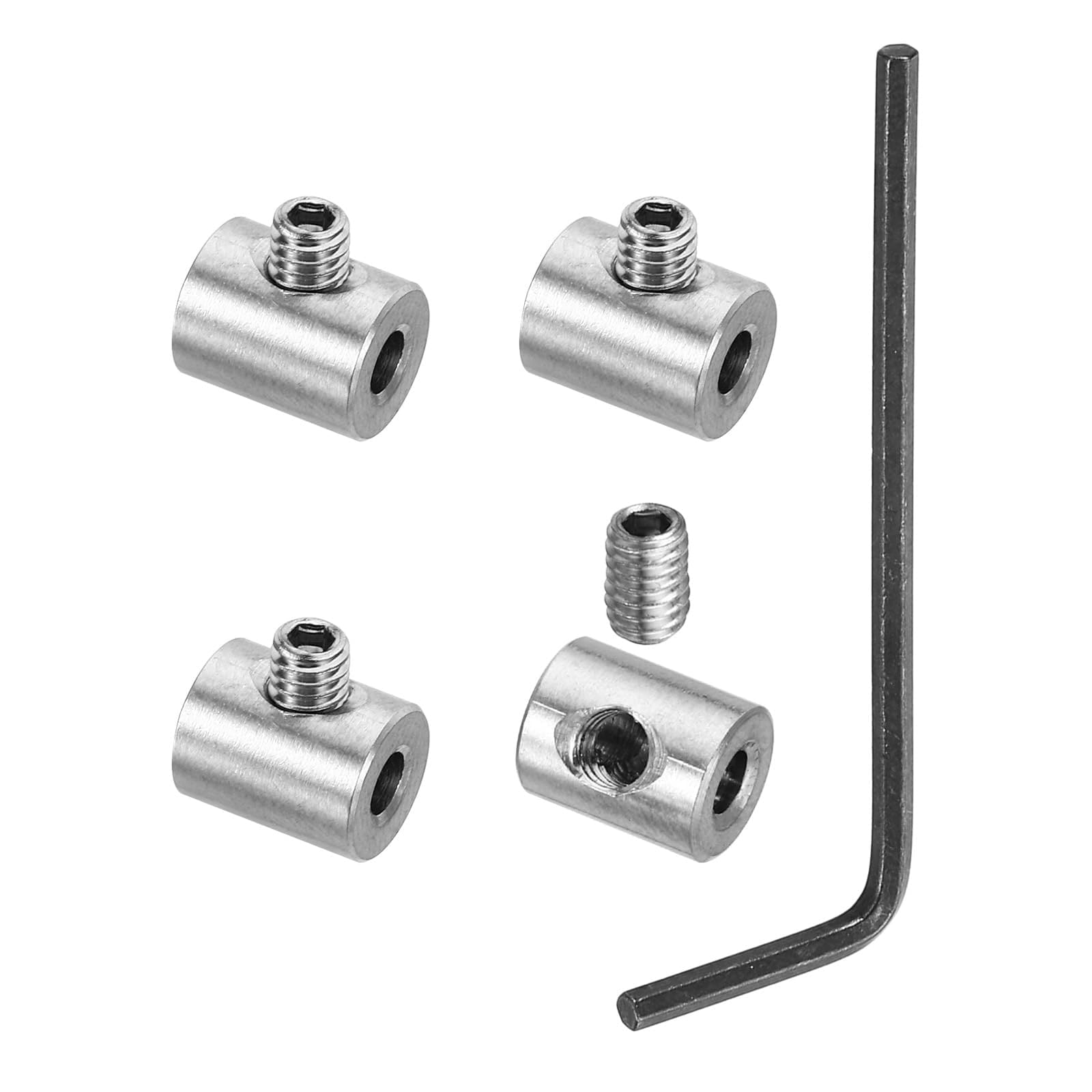 Ahfiwaso  3mm Hole Wire Rope Clips Set 4 Pcs 304 Stainless Steel Single Holes Lock Cable Clamps Clip with M4 Hexagon Screws Spanner for Cable