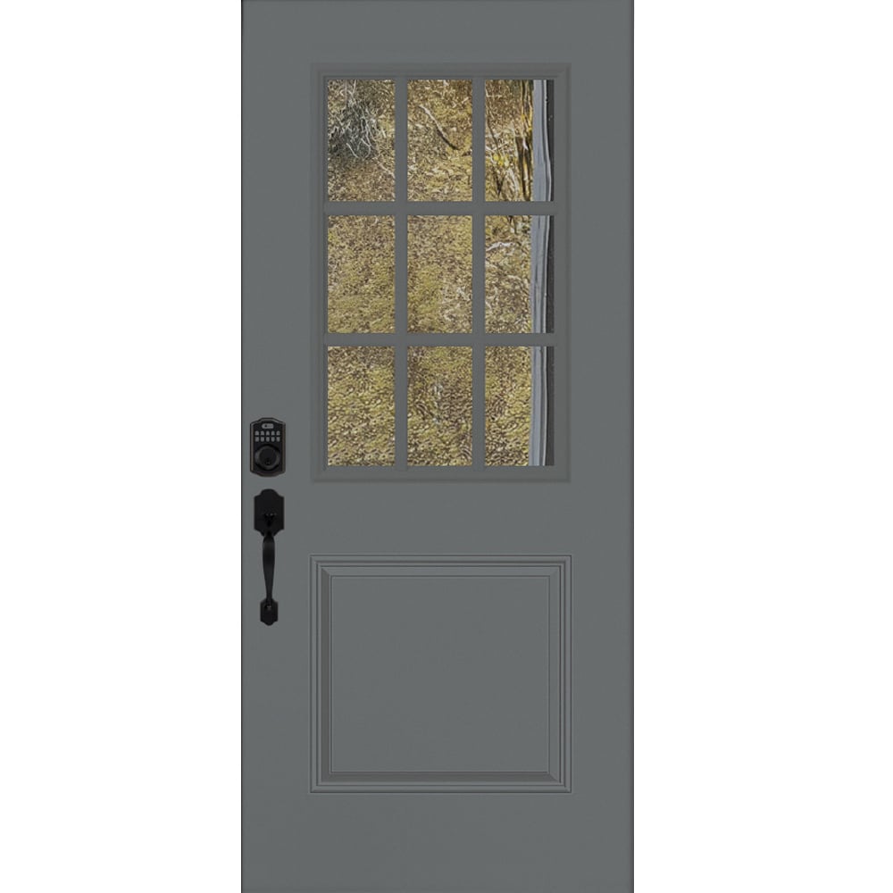 RELIABILT 10172509 Entry Door 36-in x 80-in x 4-9/16-in Steel Half lite Right-hand inswing Granite Painted Prehung Front Door with Brickmould Insulating core