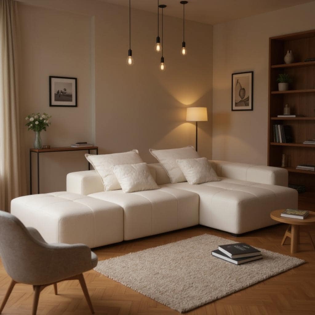 Homy Casa HJCSQJ-BG HJCSQJ 128 in.Chenille 4-Seat Modular Tufted Sectional Sofa with DIY Layout and No-Assembly Design in Ivory White
