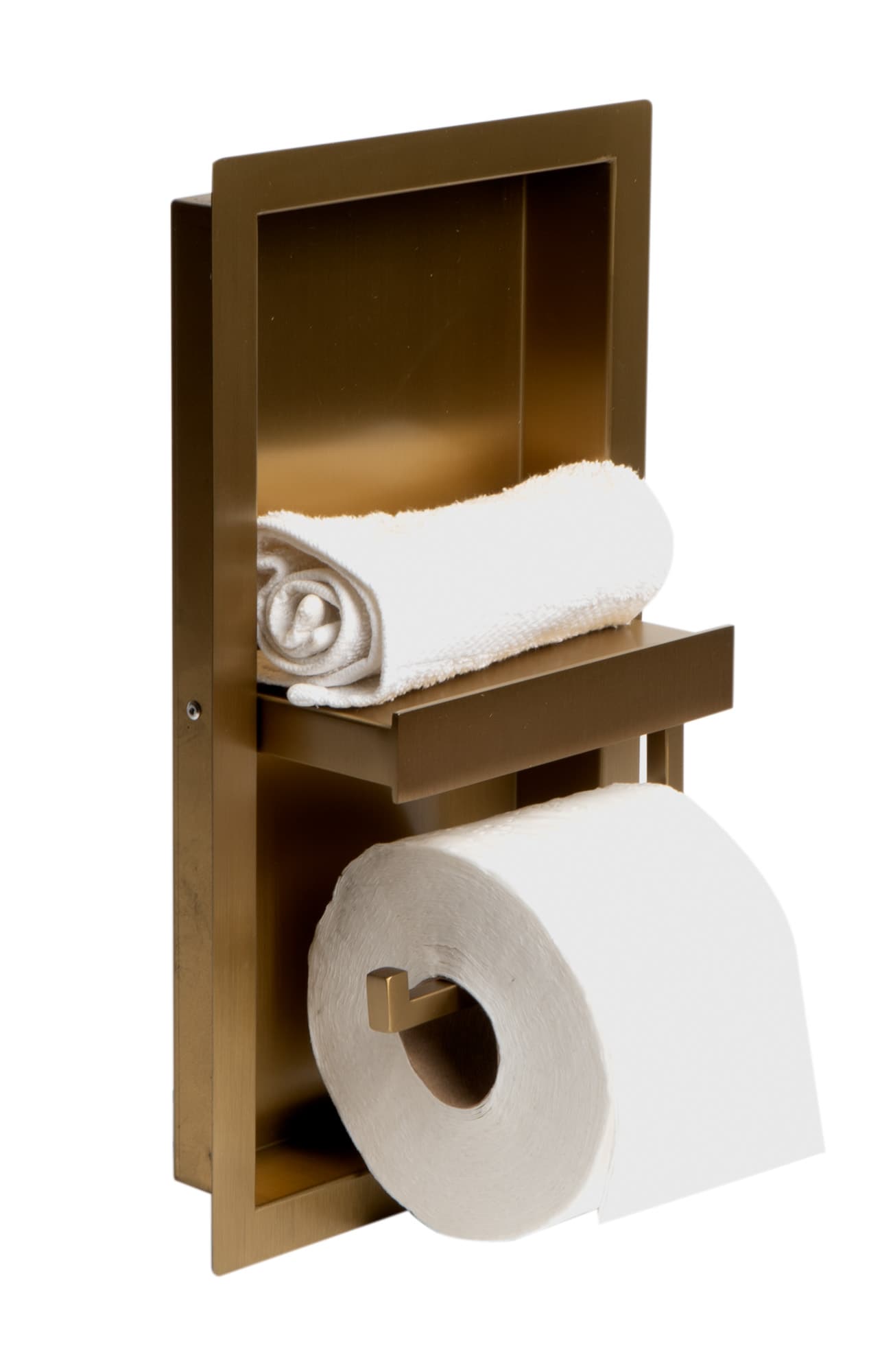 ALFI ABTPNP88-BG Brushed Gold Recessed Single post Toilet Paper Holder 1 -Rolls with Storage