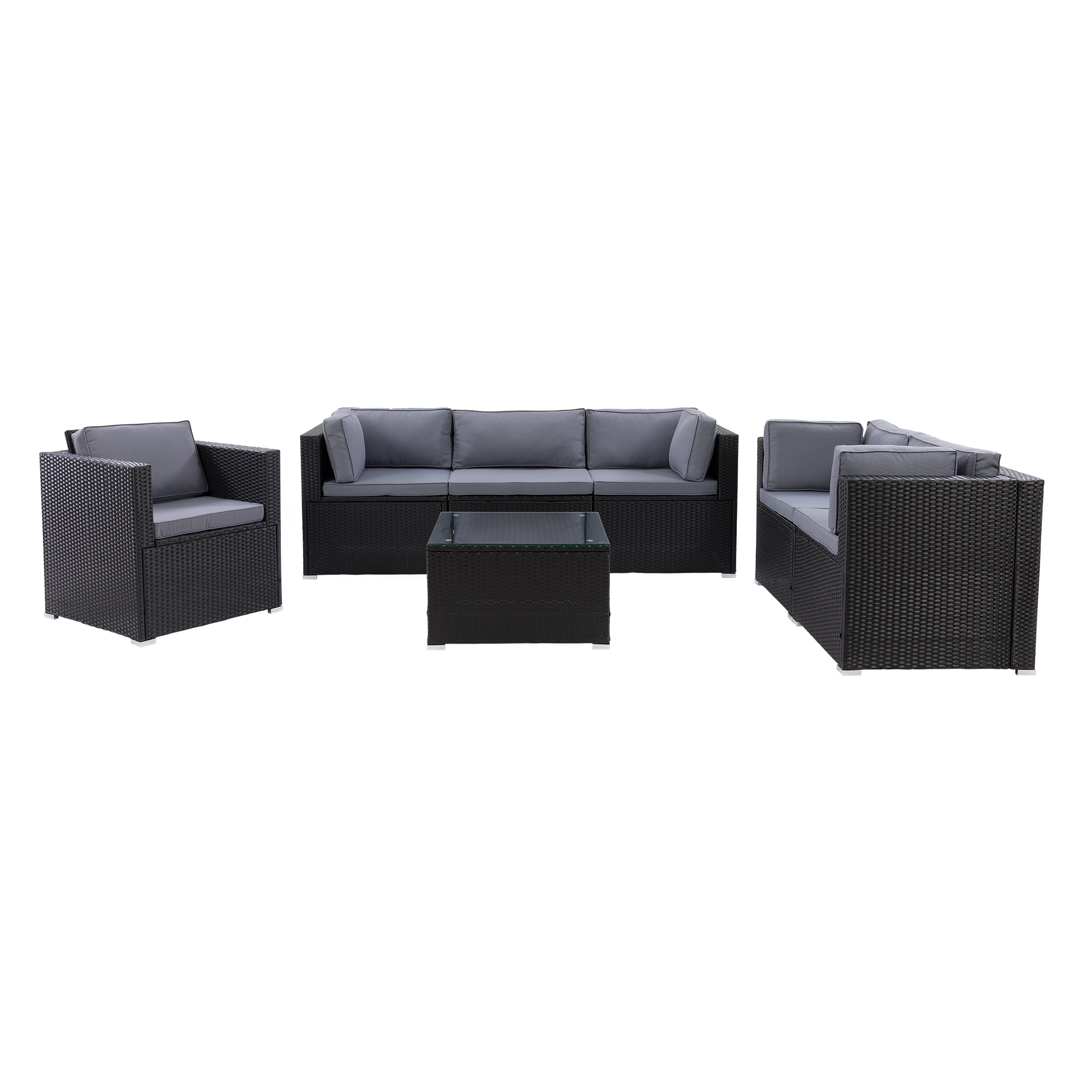 CorLiving PRK-400-Z6 Parksville 7 -Piece Rattan Patio Sofa Conversation Set with Gray Cushions