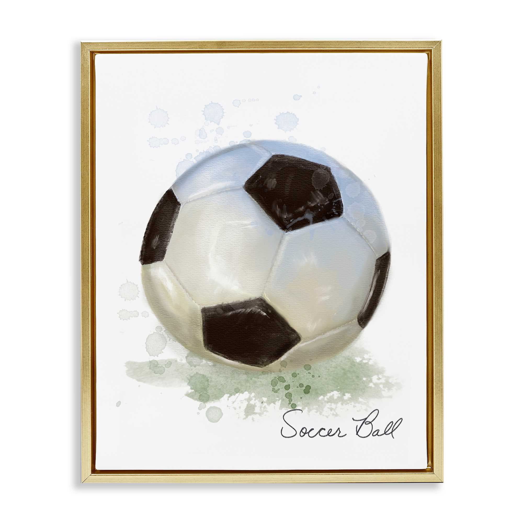 Stupell Industries BS-094-FFG-16X20 Soft Pastel Soccer Ball Gold Framed Floater Canvas Wall Art By Matthew Piotrowicz 17 x 21