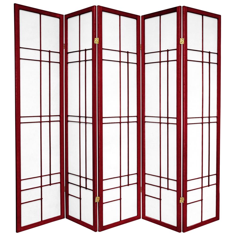 Red Lantern 5-Panel Rosewood Wood Folding Shoji Style Room Divider in ...