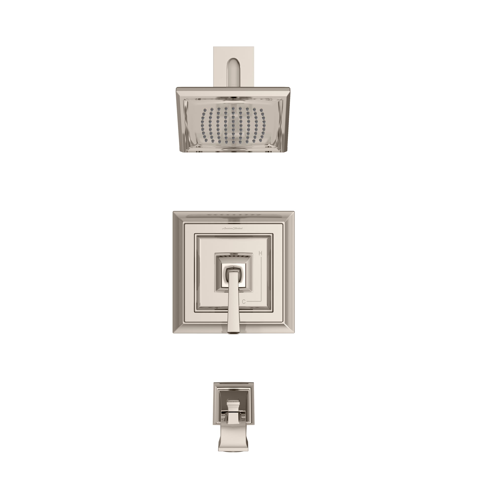 American Standard TU455502.013 Town Square S Polished Nickel 1-handle Single function 6.31-Inches Square Bathtub and shower Faucet