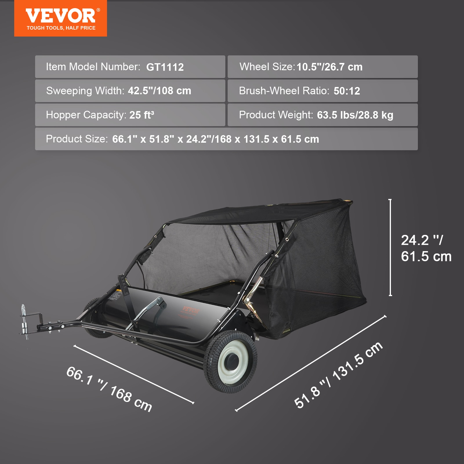 VEVOR T25CUFT44INCHFPKXV0 lawnsweeper - View #8