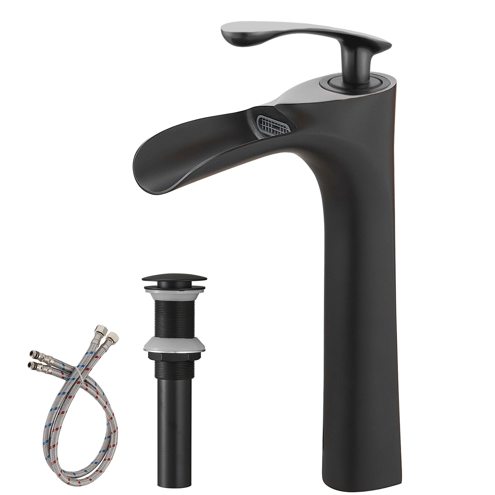 Matte Black Single Handle Vessel Sink Faucet with Drain