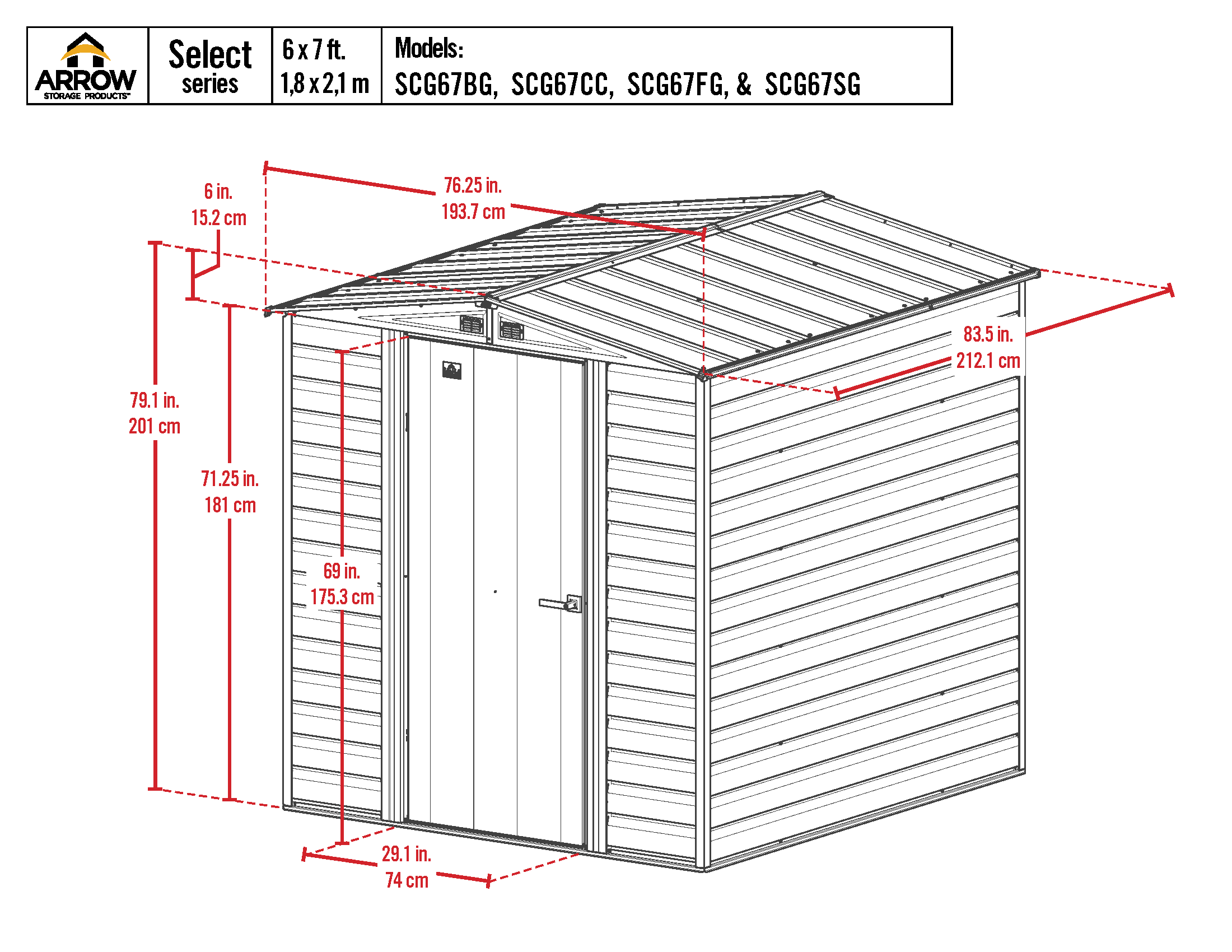 Arrow SCG67CC Metal-Storage-Buildings-Sheds - View #2