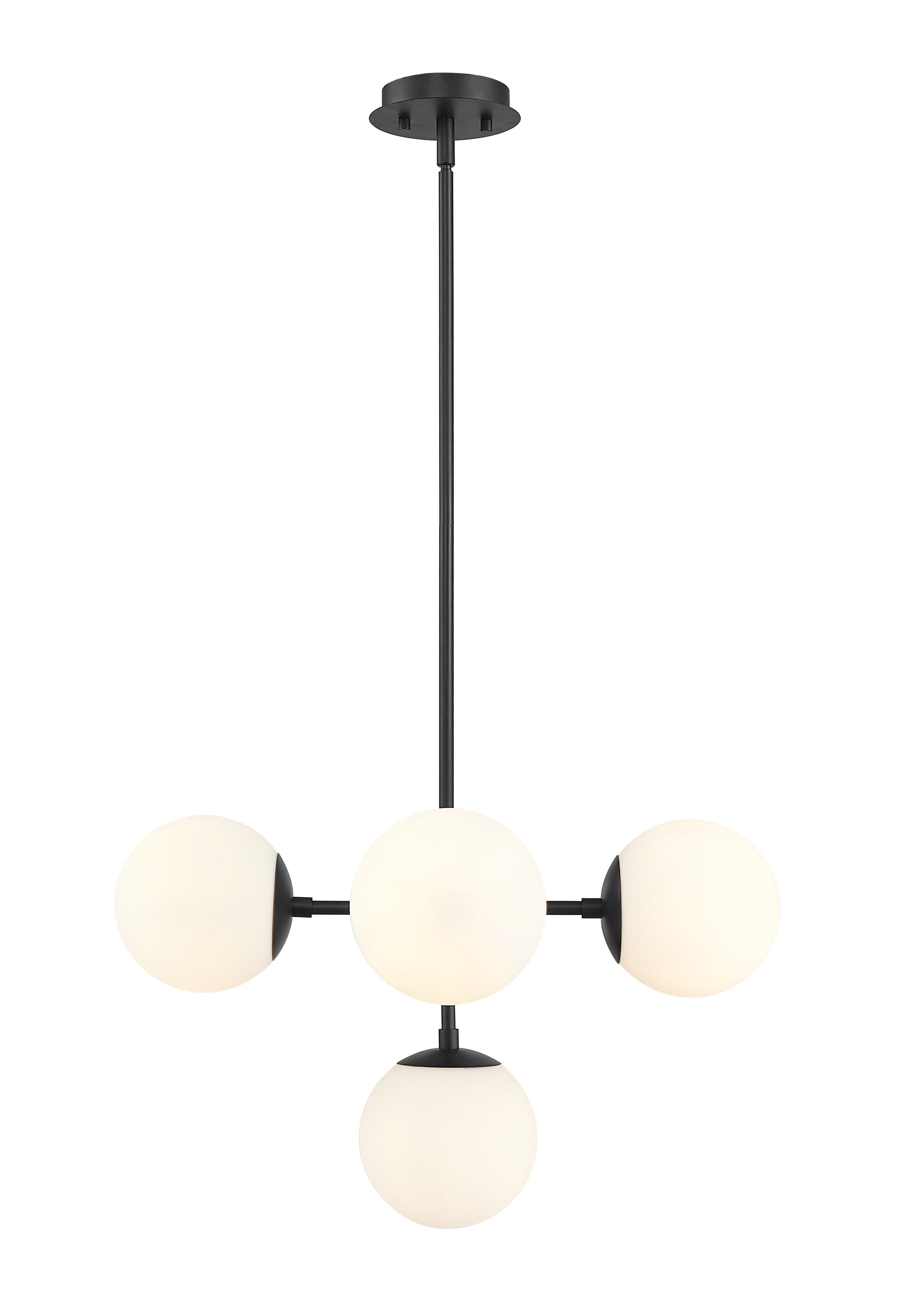Matte Black Steel 5-Light Pendant with Opal Glass Globes