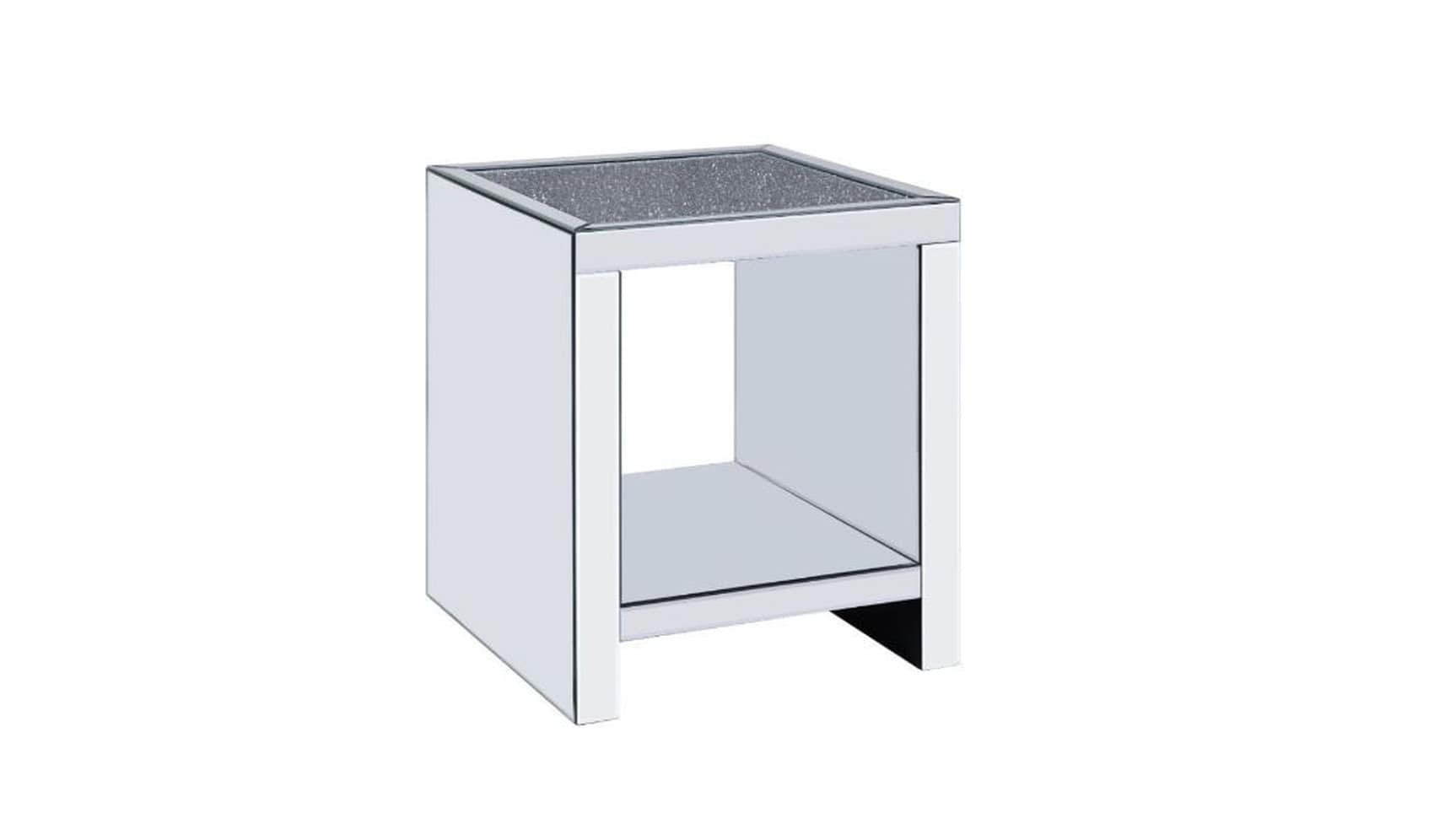 HomeRoots 4000486369 20-Inches W x 24-Inches H Mirrored Glass Square Modern End Table with Storage Assembly Required