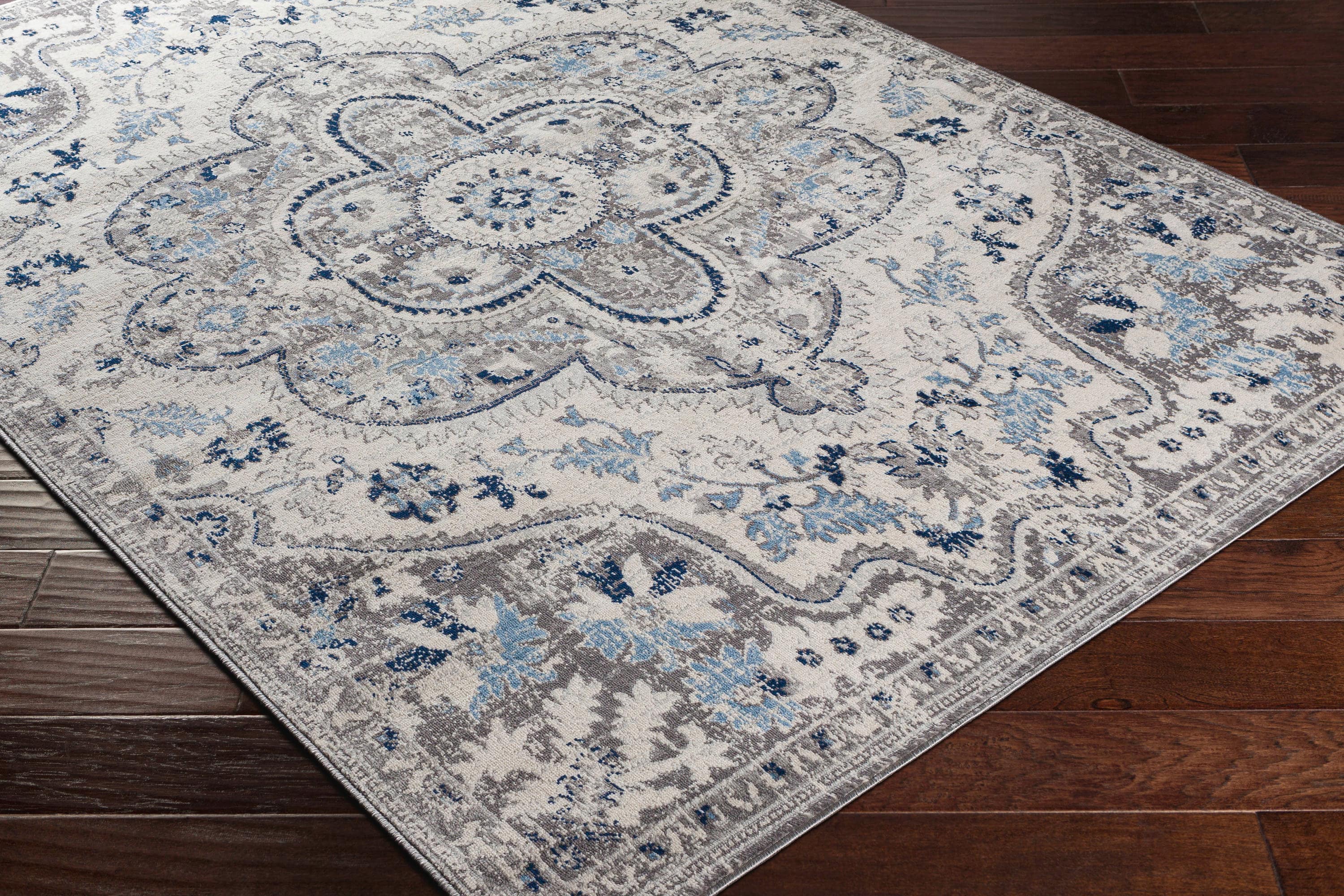 Livabliss Roma 8 x 10 Grey/Sky Blue Indoor Medallion Oriental Area Rug ...