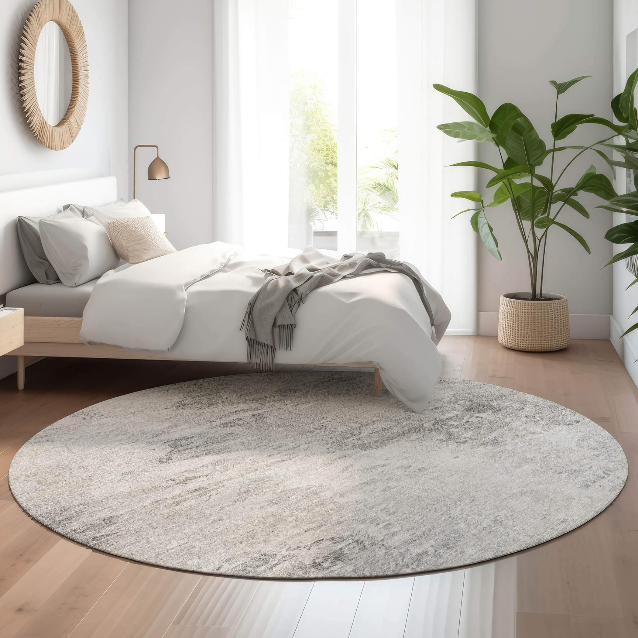 Addison Rugs AMF592SV8RO Mayfield AMF592SV 8 x 8 (ft) Loomed Polyester Silver Round Indoor Geometric Machine washable Area rug