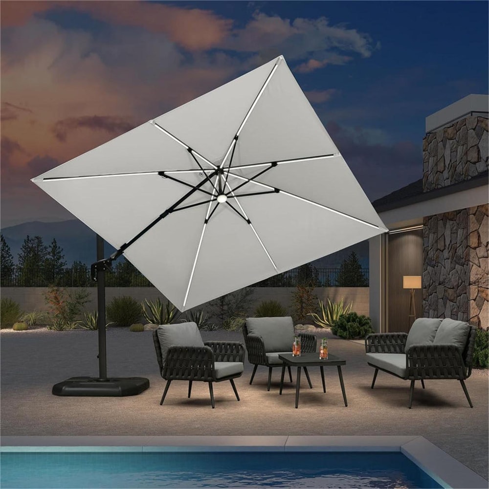 PURPLE LEAF 10-ft Aluminum Square Crank Cantilever Patio Umbrella with ...