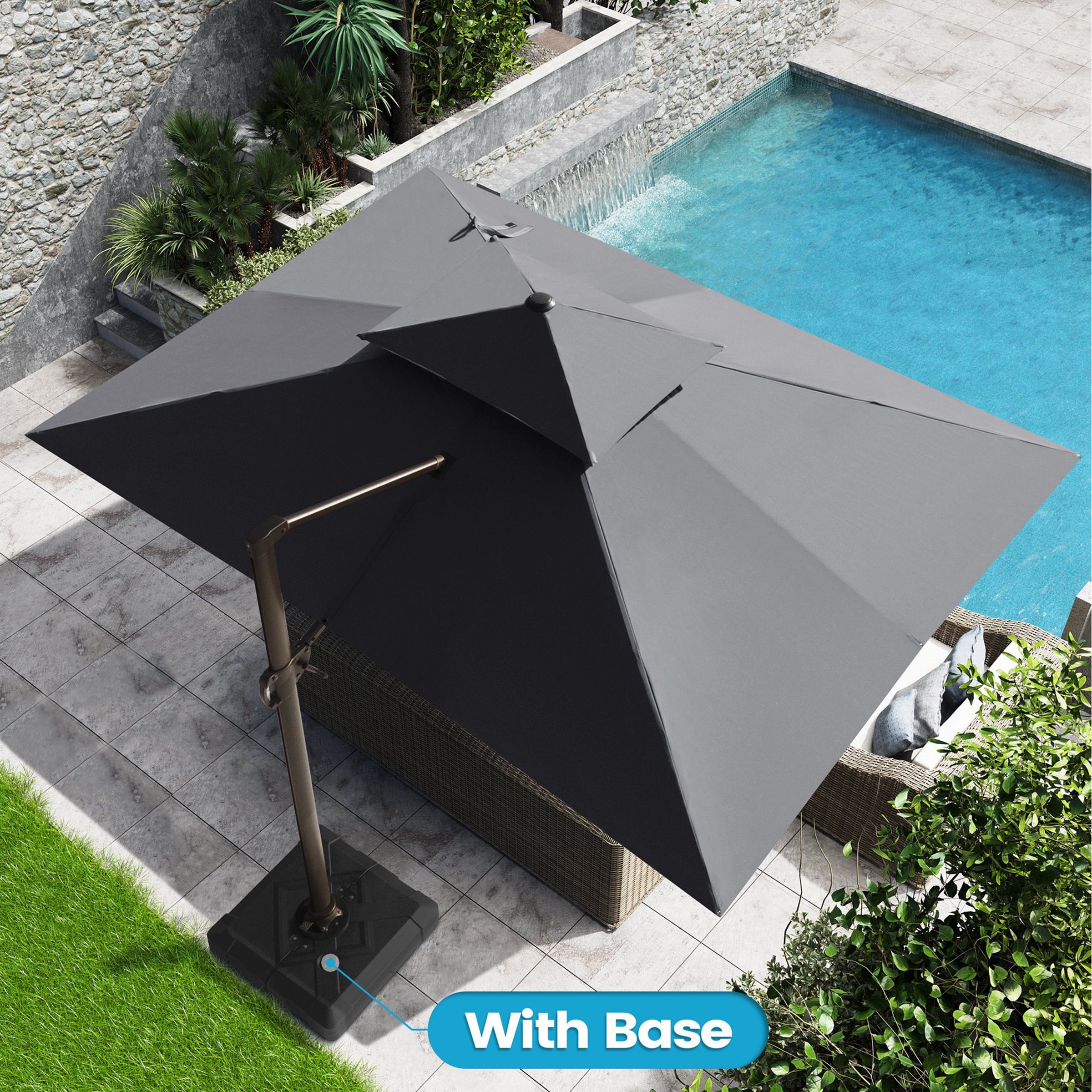 Crestlive Products CL-PU056DGY 13-ft Aluminum Gray Slide-tilt Cantilever Patio Umbrella with Base