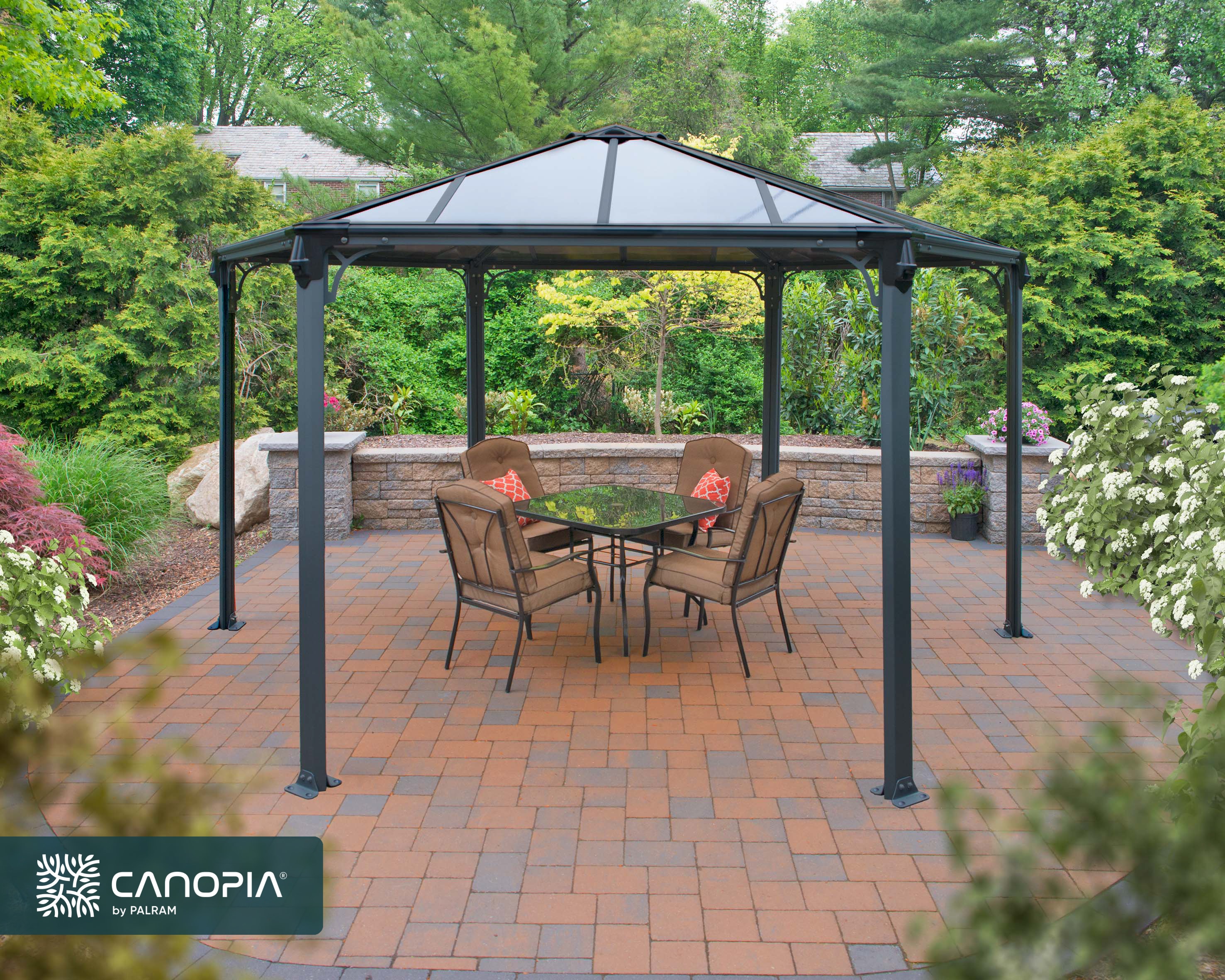 Canopia by Palram 702563 15-ft x 13-ft Gray Frame/Bronze Panels Hexagon Gazebo with Hardtop Roof