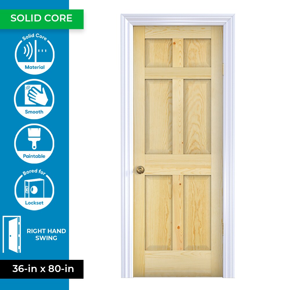 ReliaBilt 36-in x 80-in Clear 6-Panel Solid Core Unfinished Pine Wood Slab Door