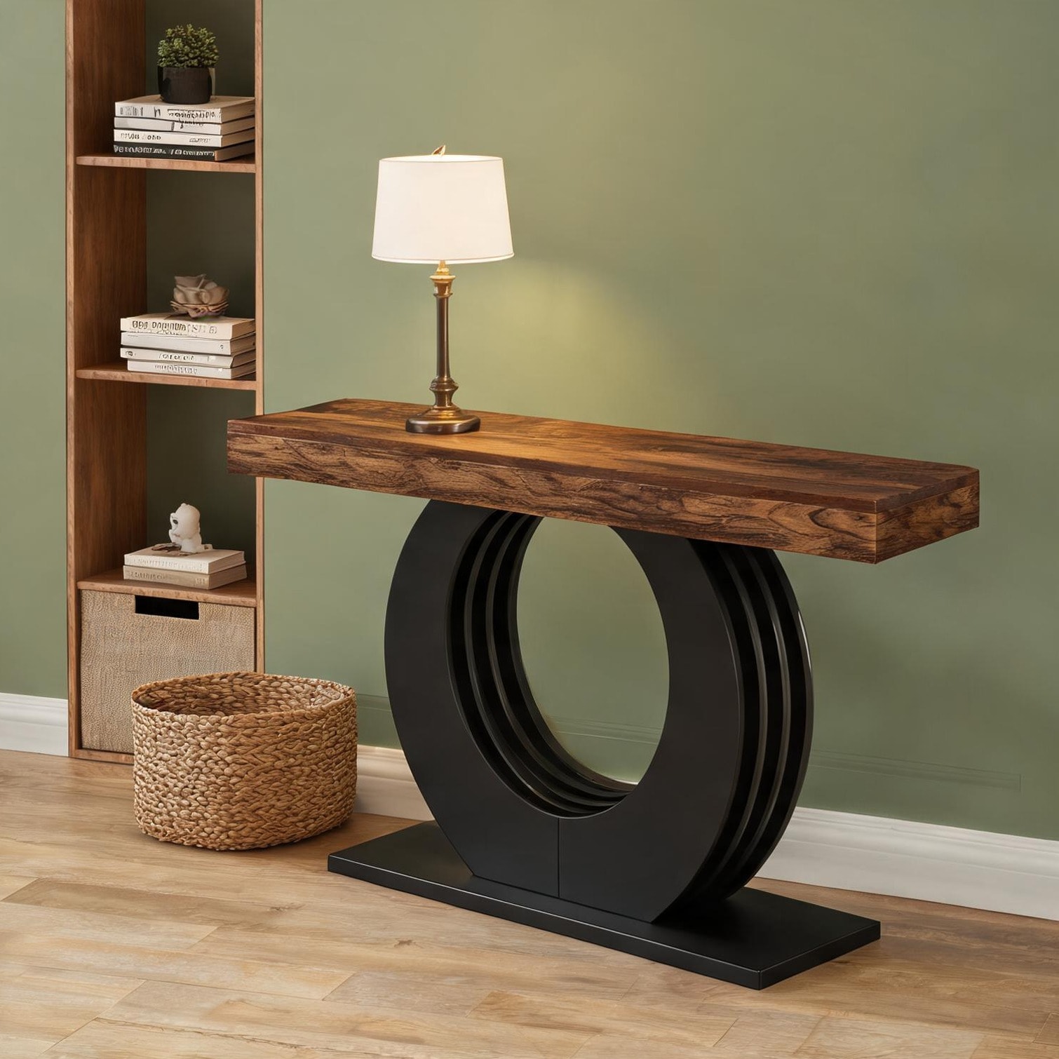 FlowLuxe Multi-Color Metal and Wood Console Table 63-Inch Rectangular ...