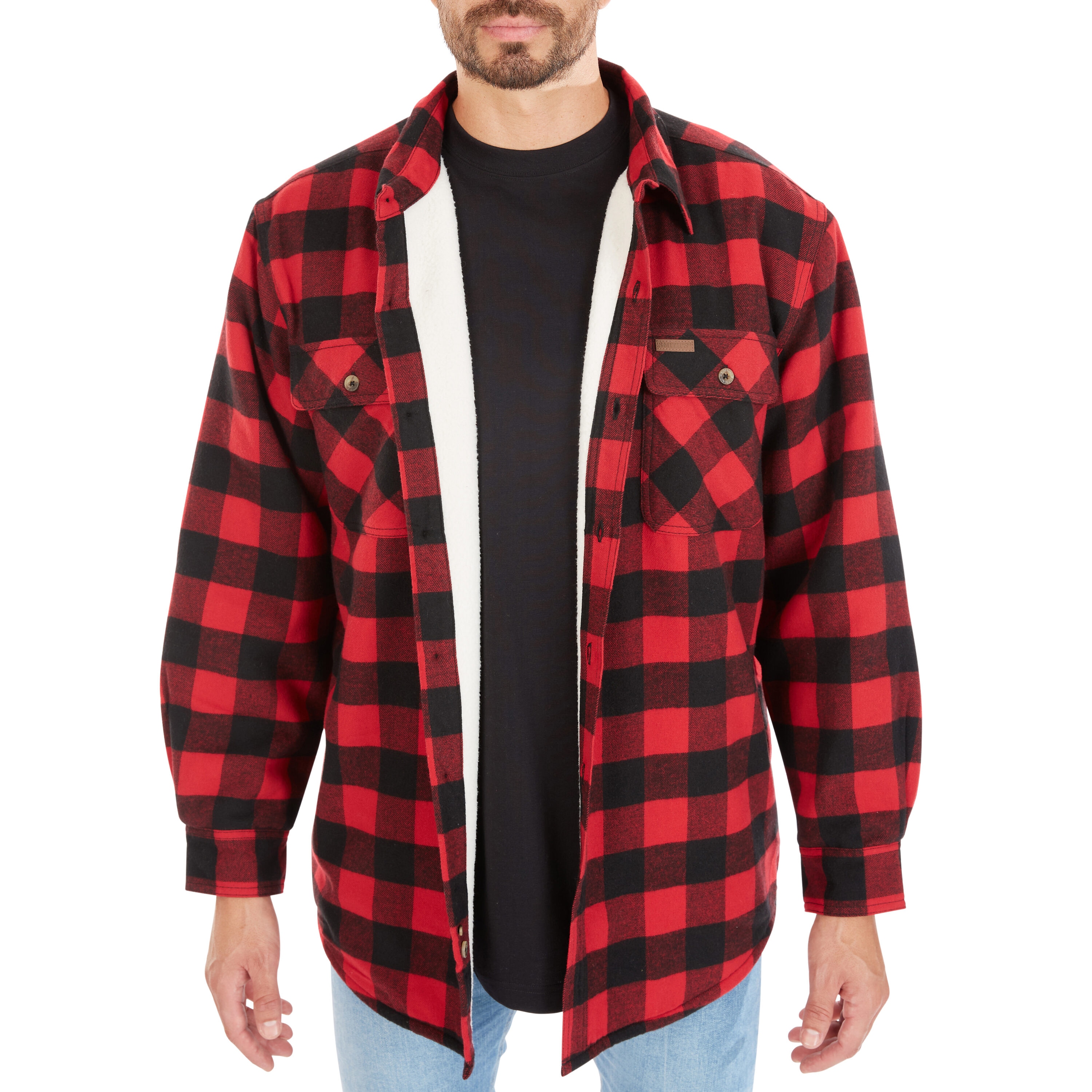 Fleece Lined Red Black Plaid Quilted Flannel Shirt Jacket Medium Mens  Insulated 