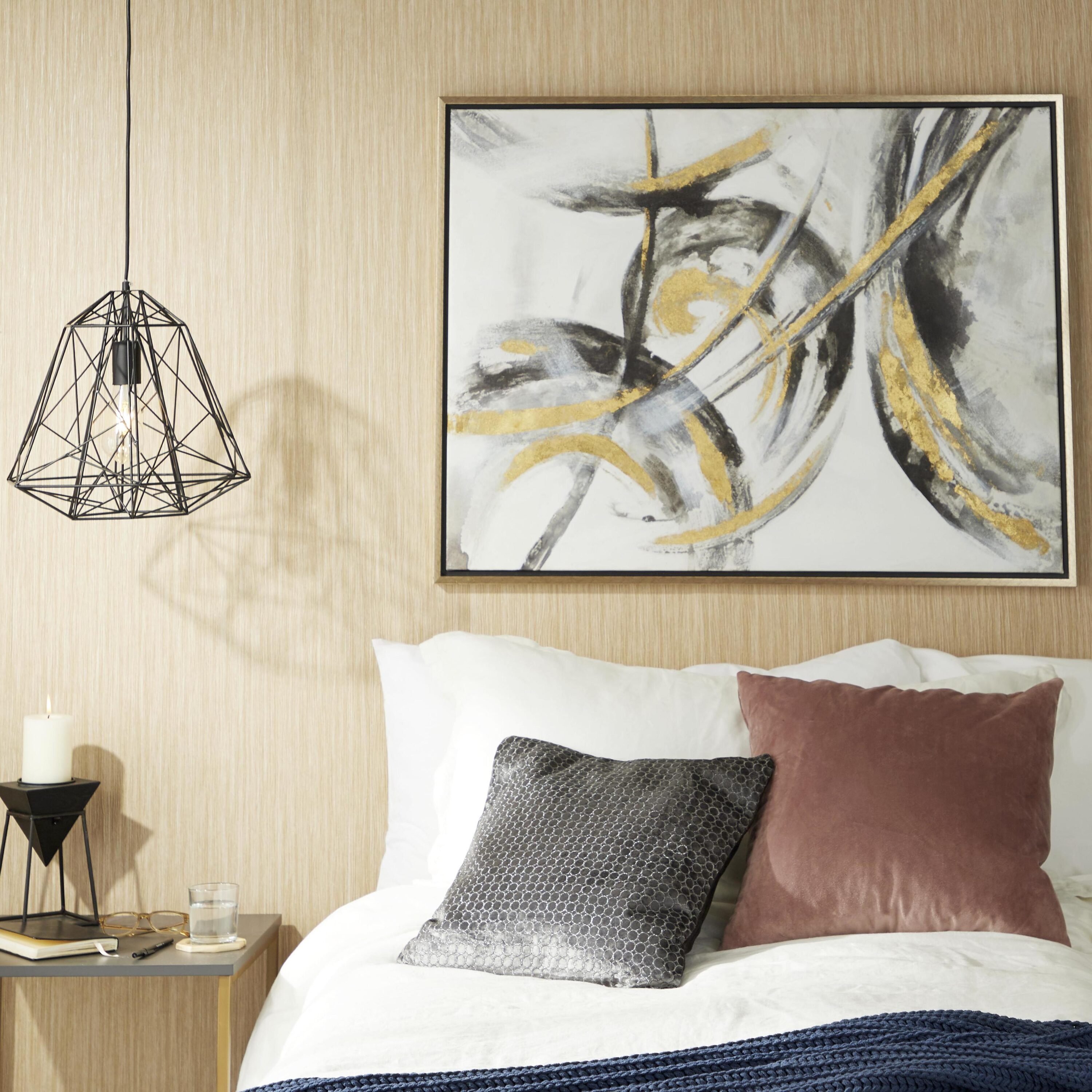 CosmoLiving by Cosmopolitan 87753  Gold Canvas Wall Art Gold Framed 29.5-in H x 39.5-in W Abstract Painting