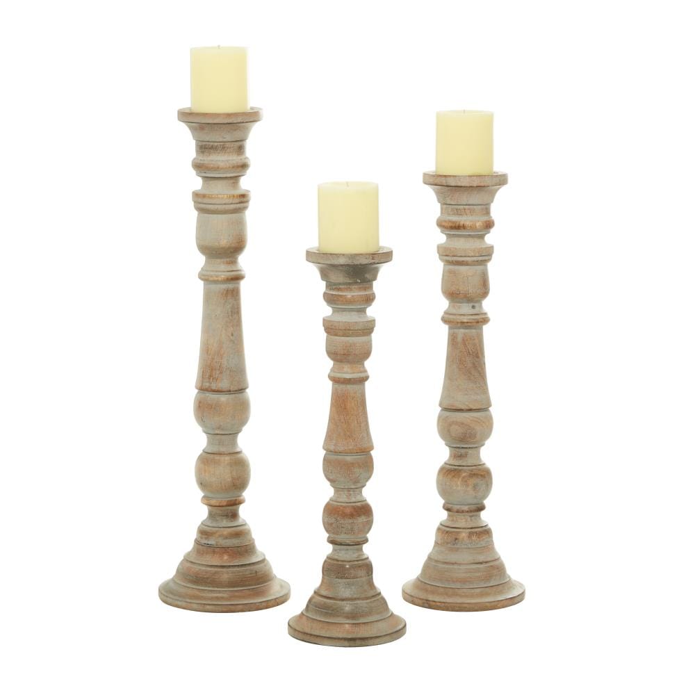 Grayson Lane 14342 3 Candle Wood Pillar Candle Holder