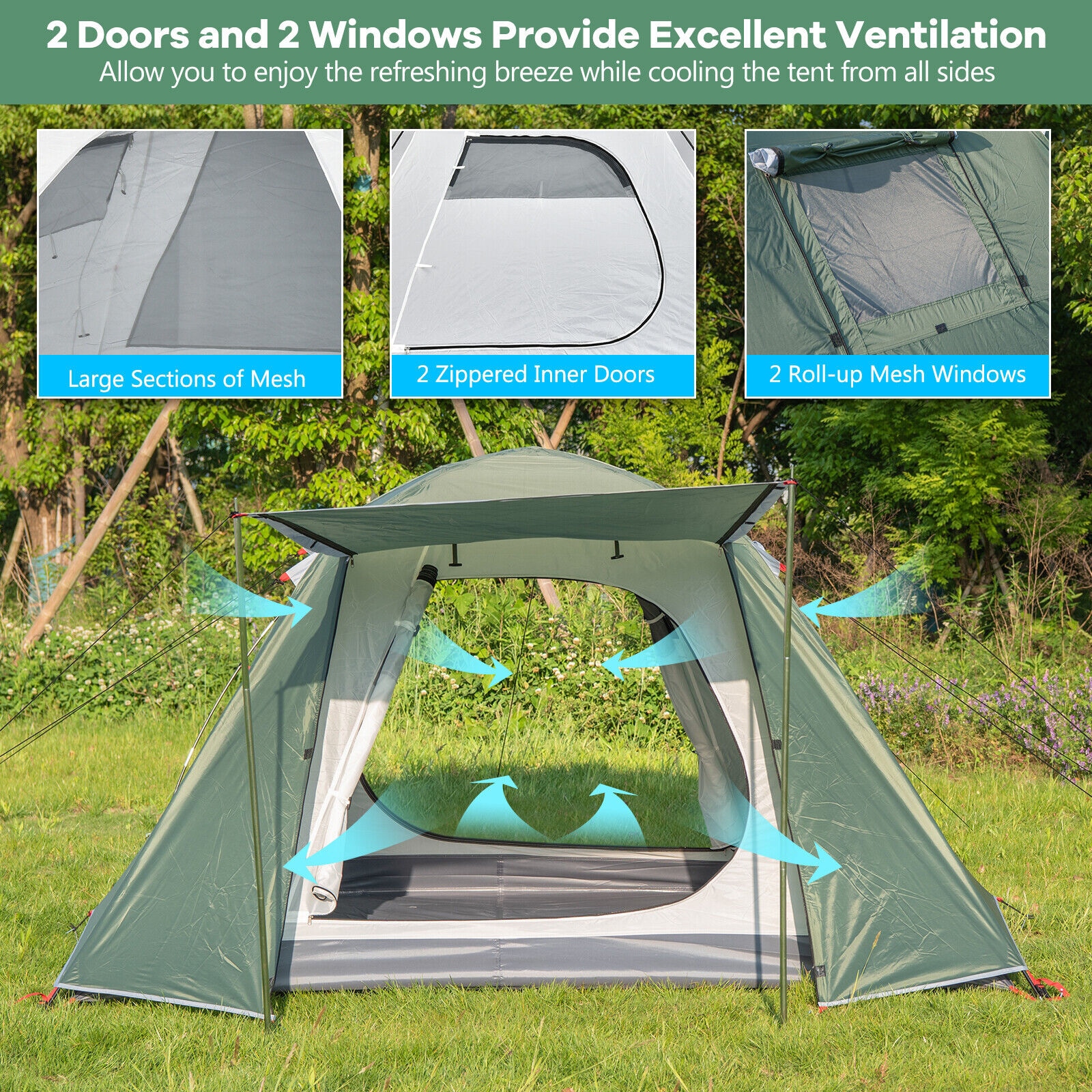 WELLFOR CW Tent 2-Person Green Nylon Camping Tent with Fiberglass Poles ...