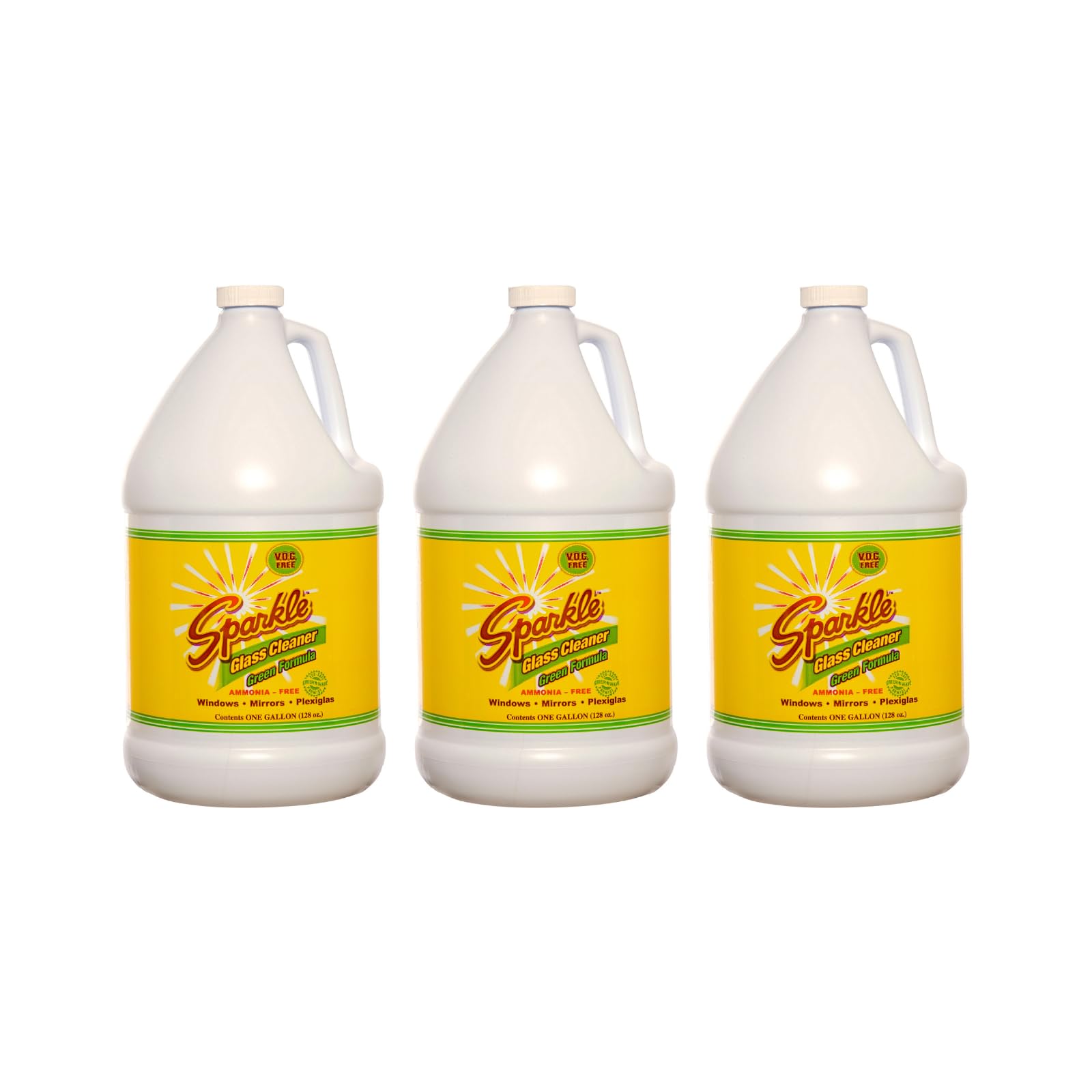 Sparkle  Glass Cleaner Green Formula Streak-Free Window Mirror Glass Surface Cleaner 1 Gallon 128 Fl Oz Refill (Pack of 3)