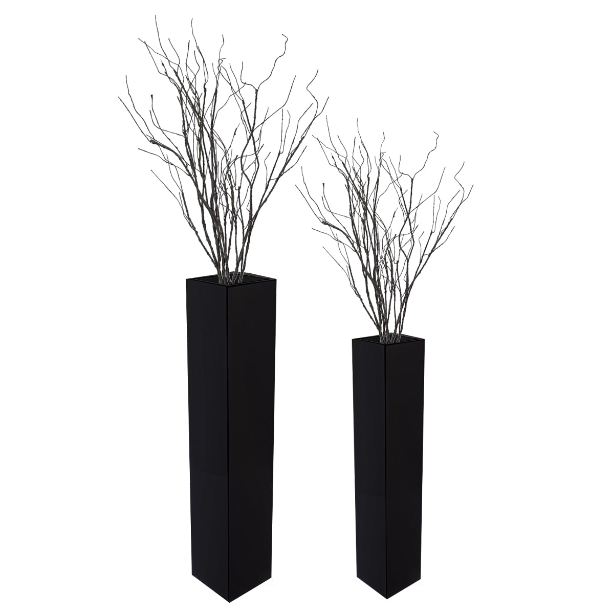 Uniquewise QI004183.2 2 -Pack Black MDF Modern Vase